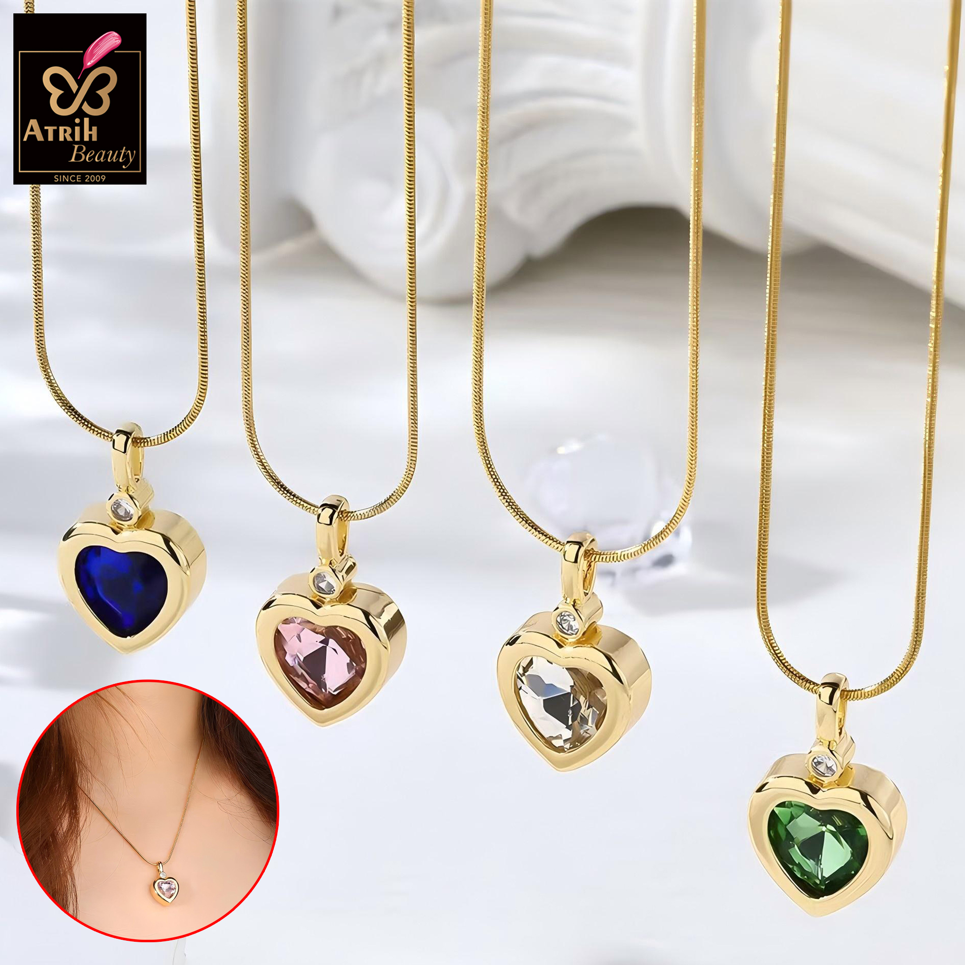 Golden Heart Shaped Pendant Necklace with Crystal Embellishment