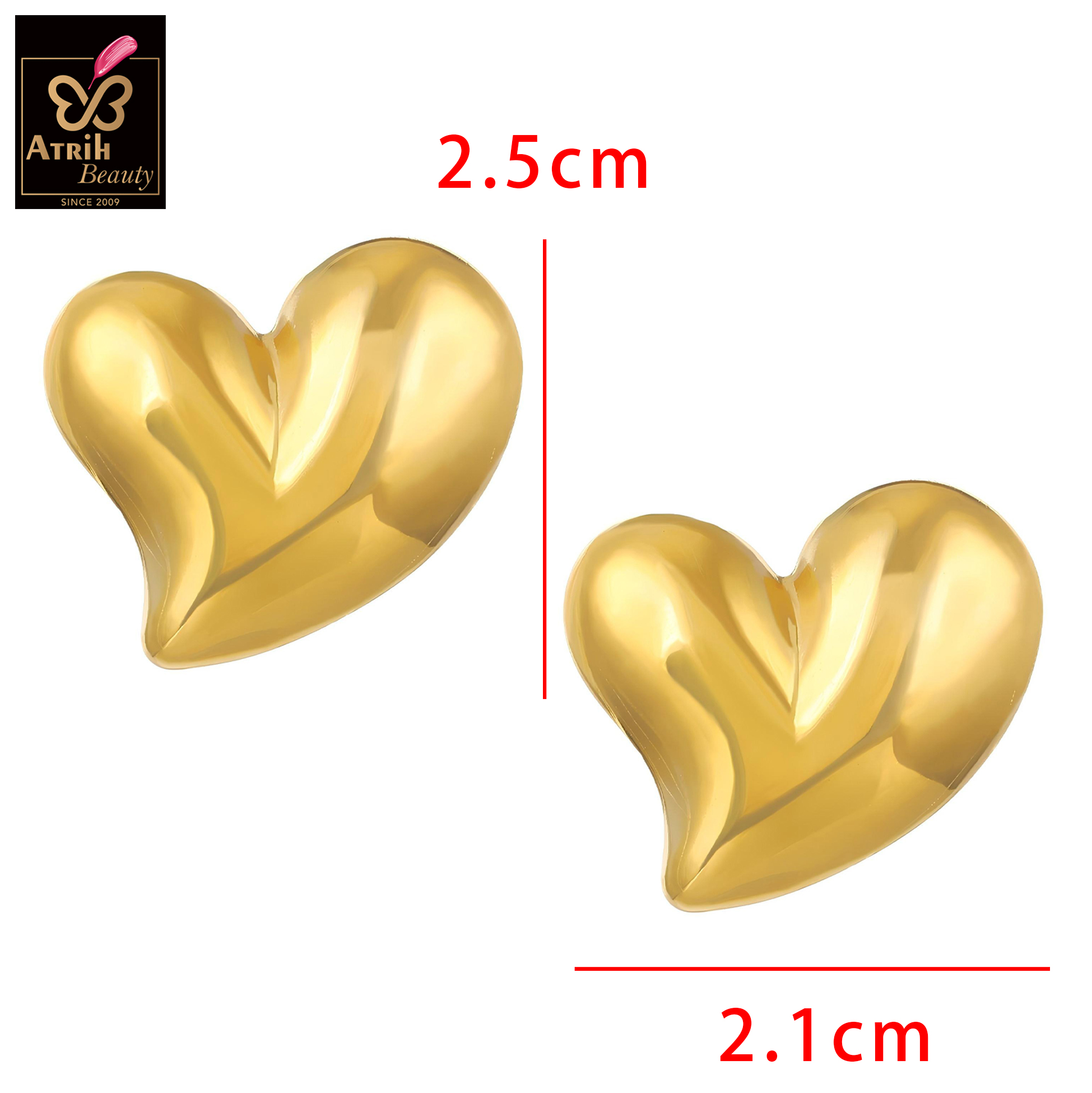 2 Piece Gold Plated Heart Shaped Stud Earrings 