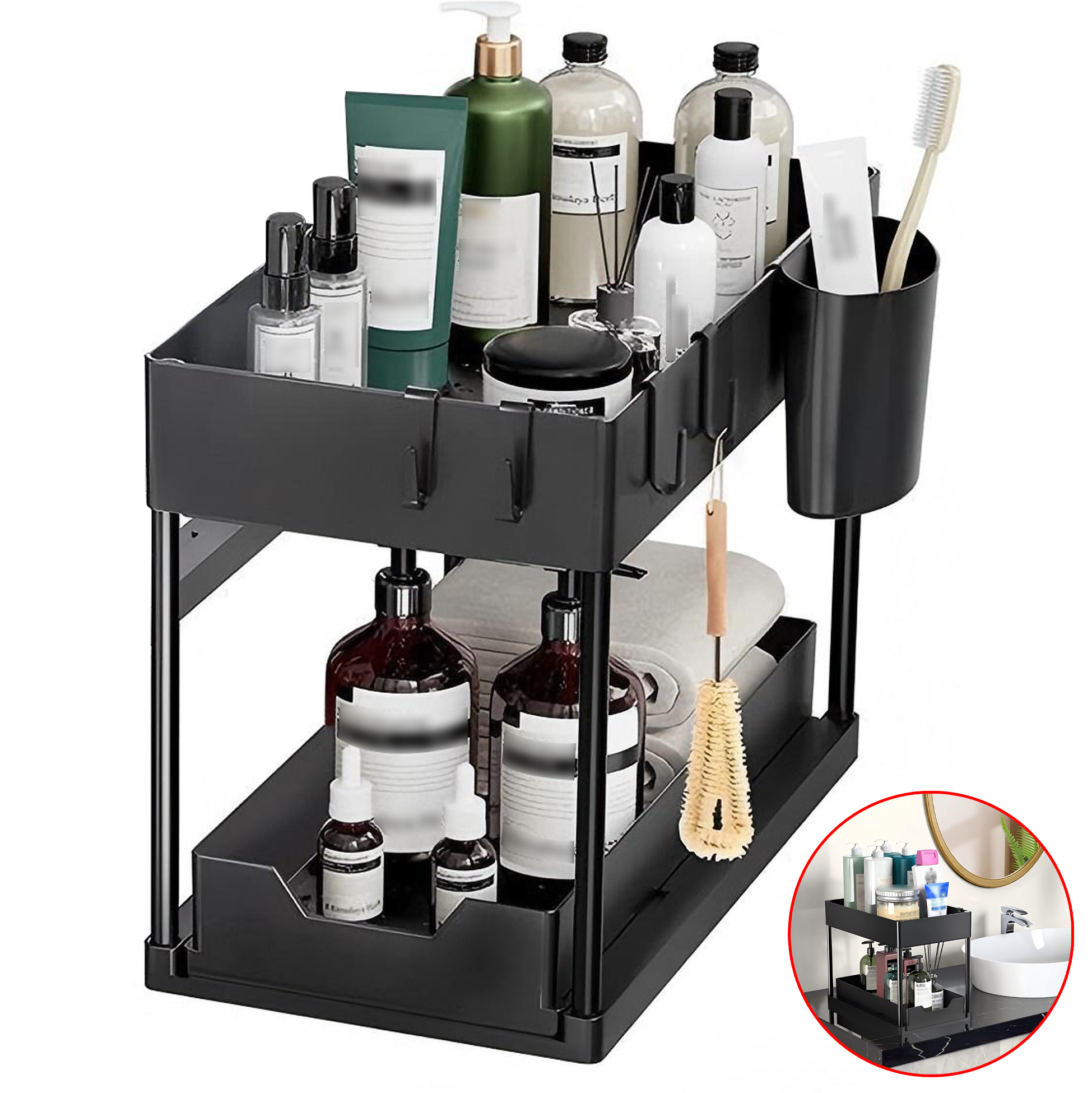 2 Tier Black Metal Kitchen Storage Organizer Rack