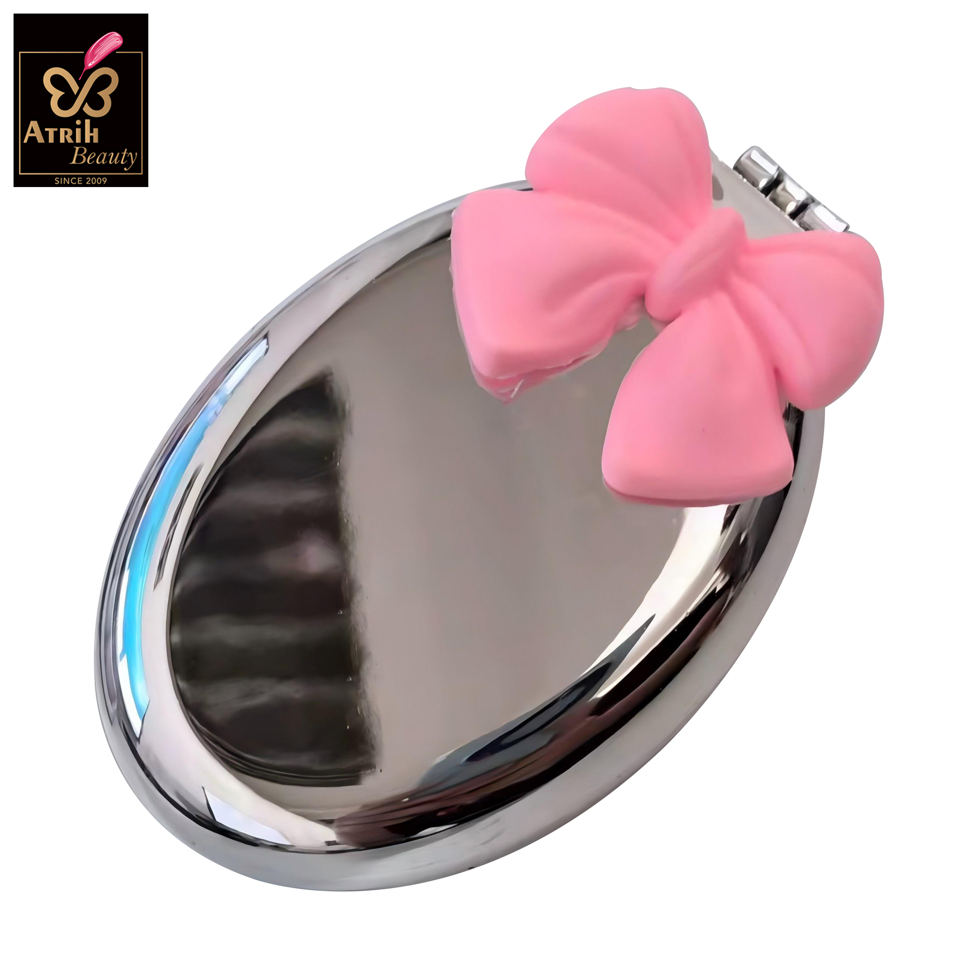 Oval Compact Mirror with Integrated Brush