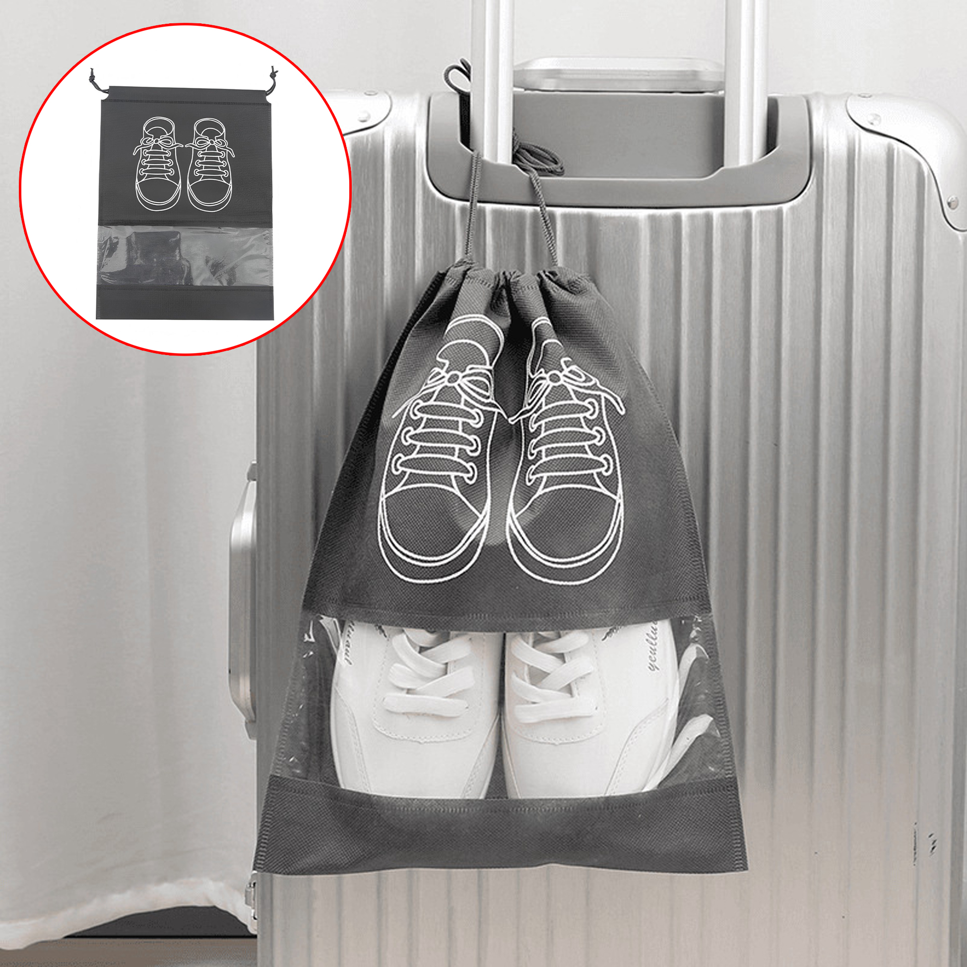 Stylish Black Drawstring Shoe Bag 