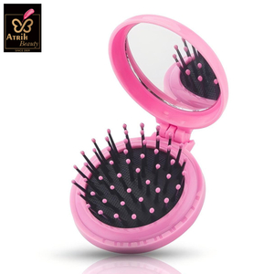  Pink Compact Hairbrush with Mirror 
