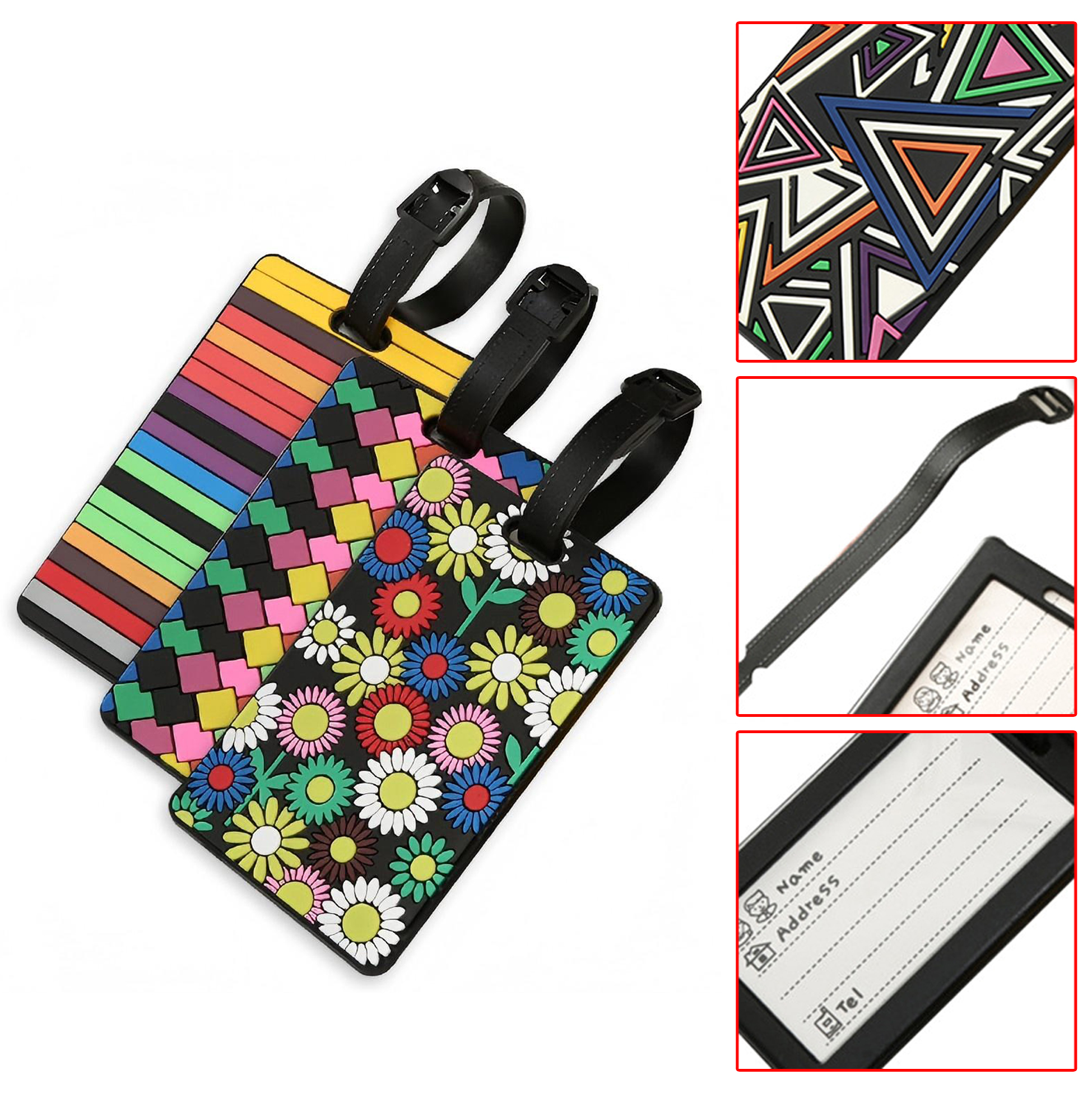 Colorful Patterned Luggage Tags with Black Strap