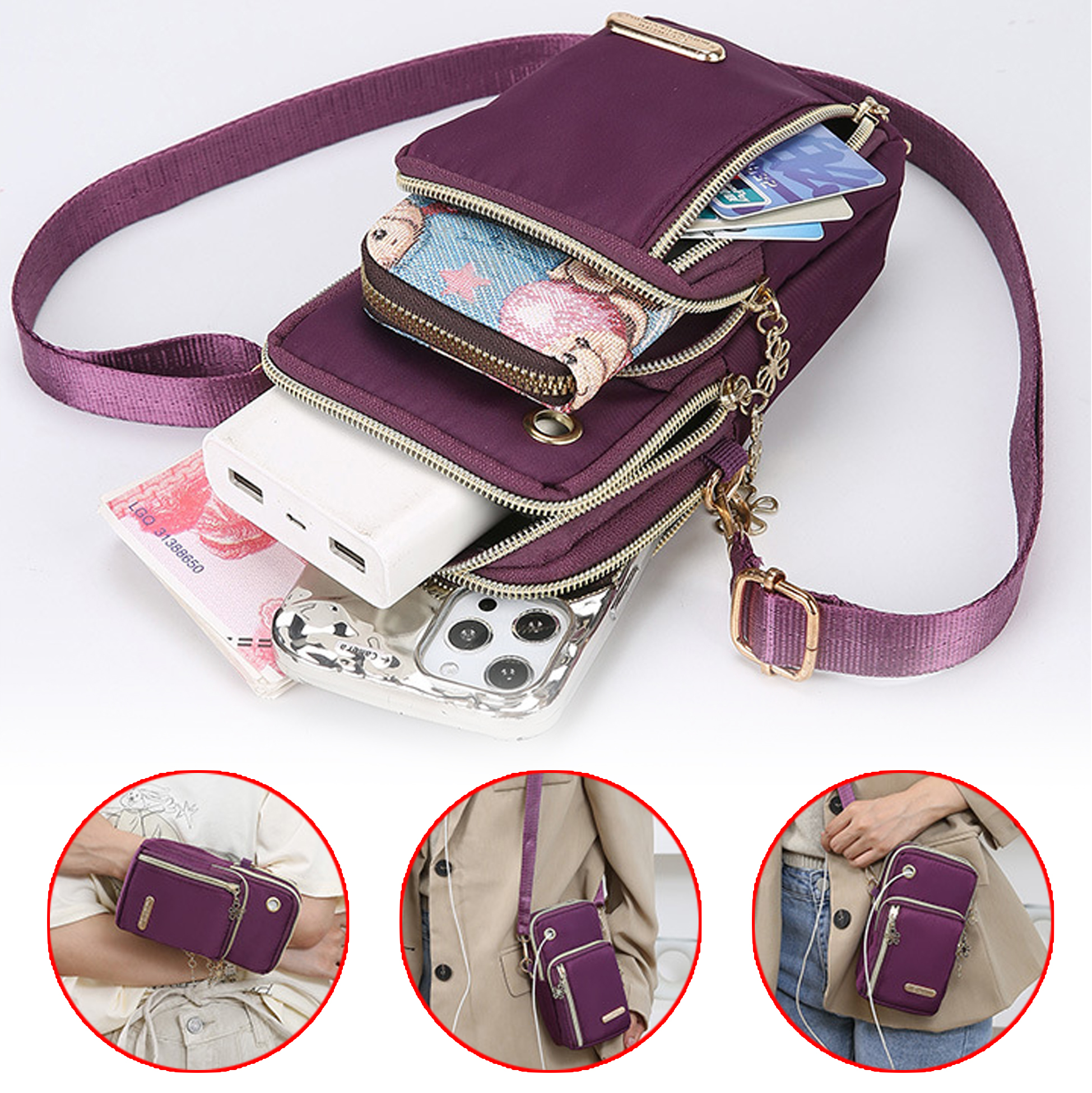 Purple Crossbody Phone Bag with Adjustable Strap