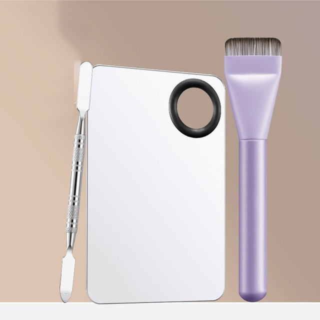 3 Piece Makeup Tool Set with Mixing Palette Spatula And Brush