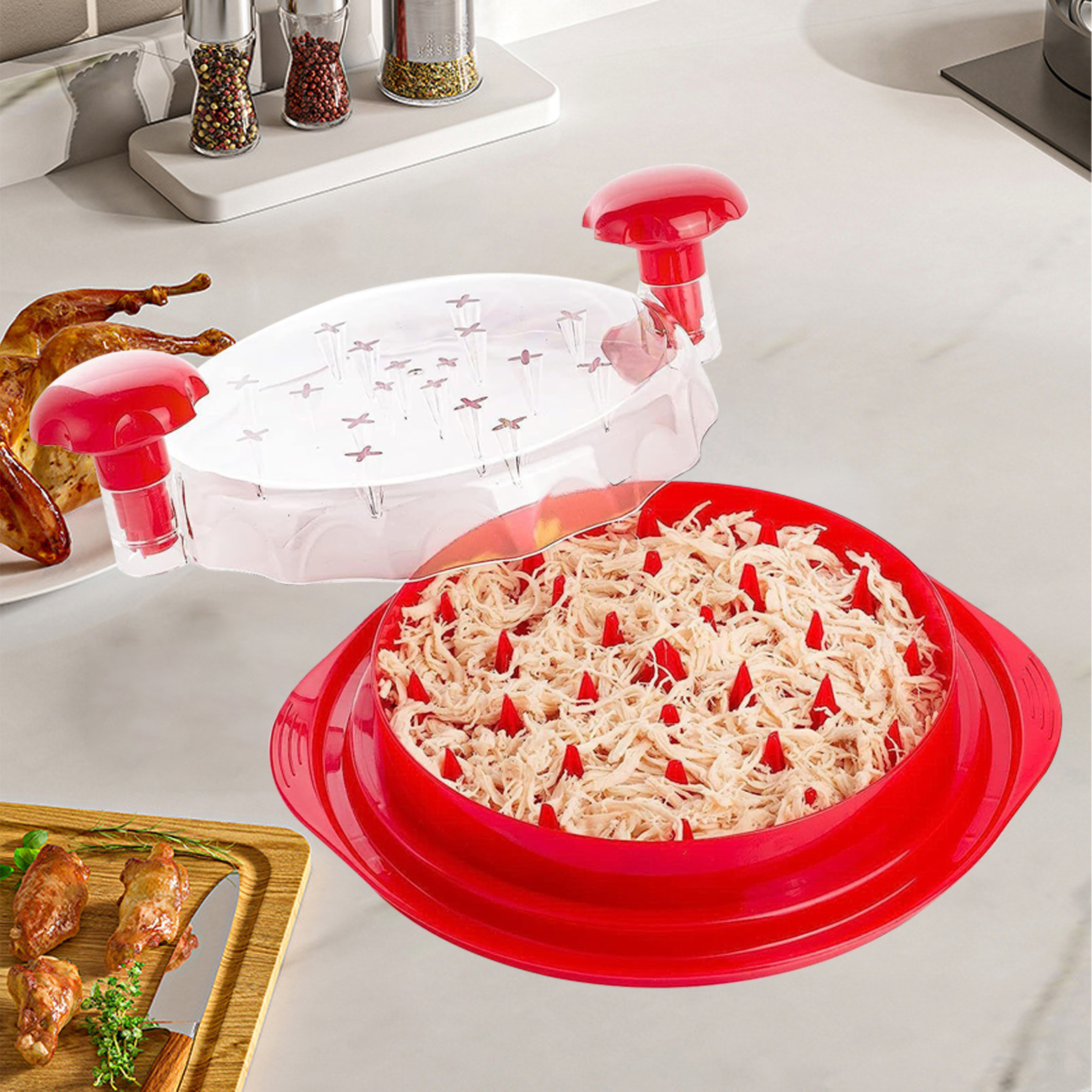 Red Plastic Chicken Shredder with Lid