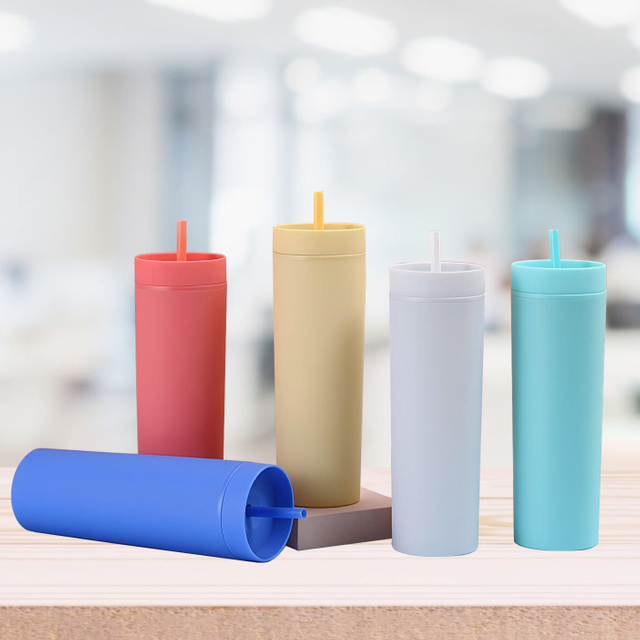 Lavender - Colored Insulated Plastic Tumbler with Straw