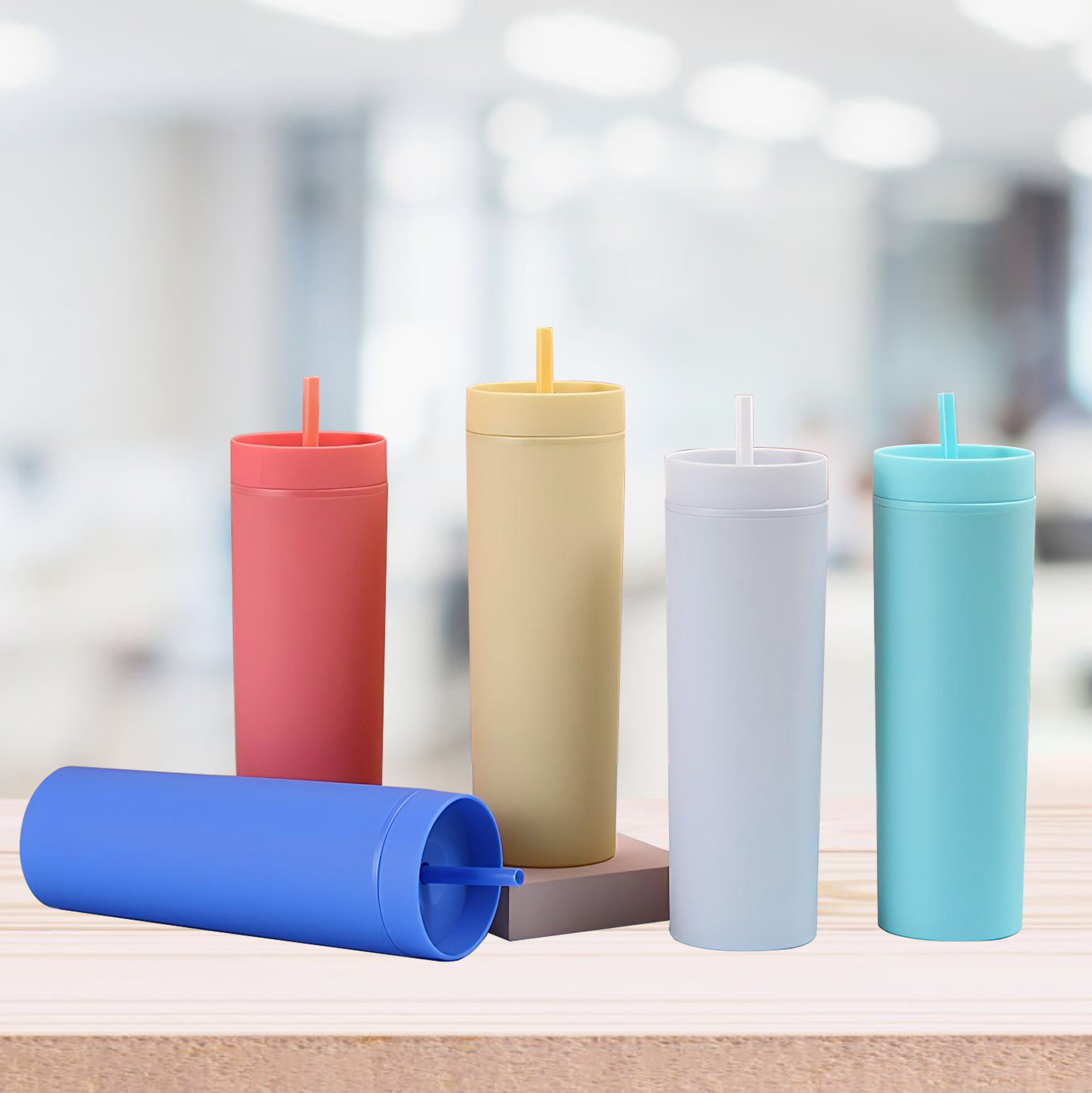 Lavender - Colored Insulated Plastic Tumbler with Straw