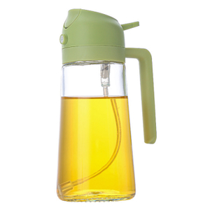 Glass Oil Dispenser Bottle with Green Plastic Lid And Spout