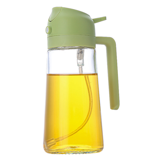 Glass Oil Dispenser Bottle with Green Plastic Lid And Spout
