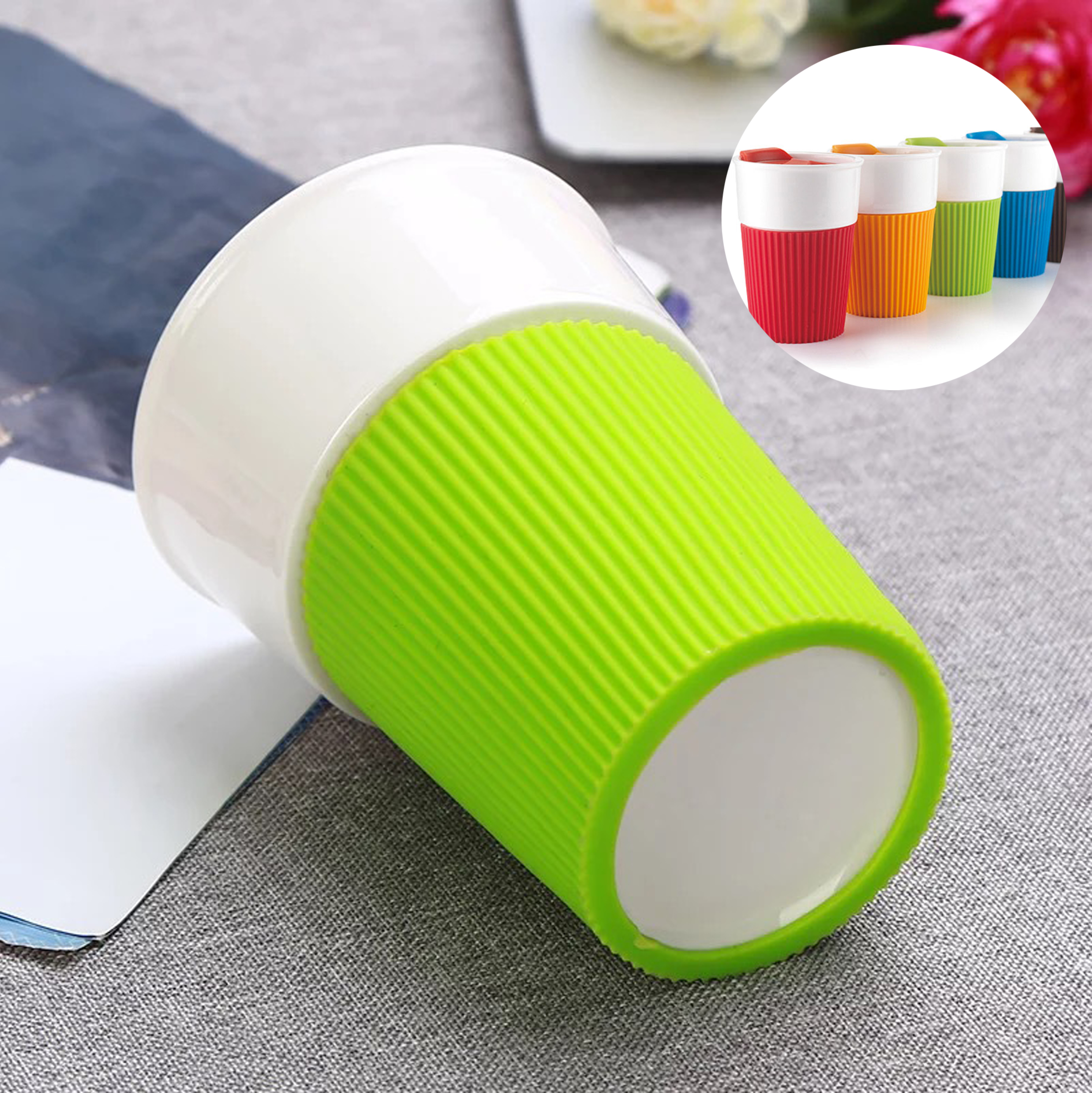 Insulated Travel Coffee Cup with Slider Lid Silicone Sleeve