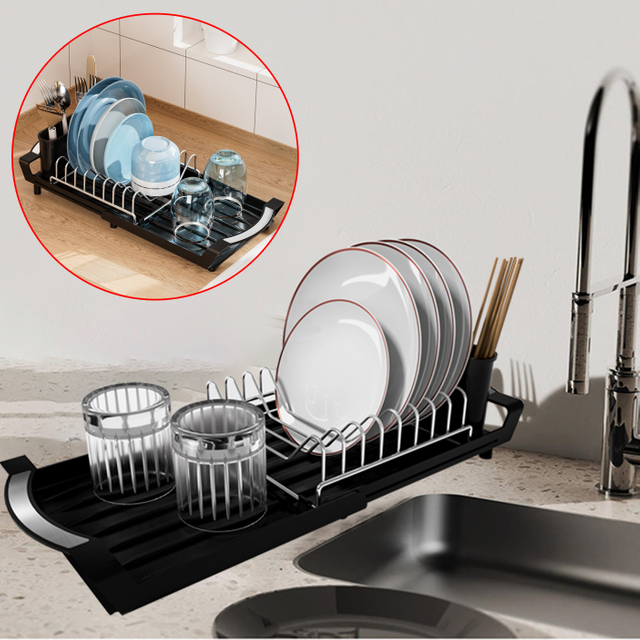 Stainless Steel Dish Drying Rack with Utensil Holder