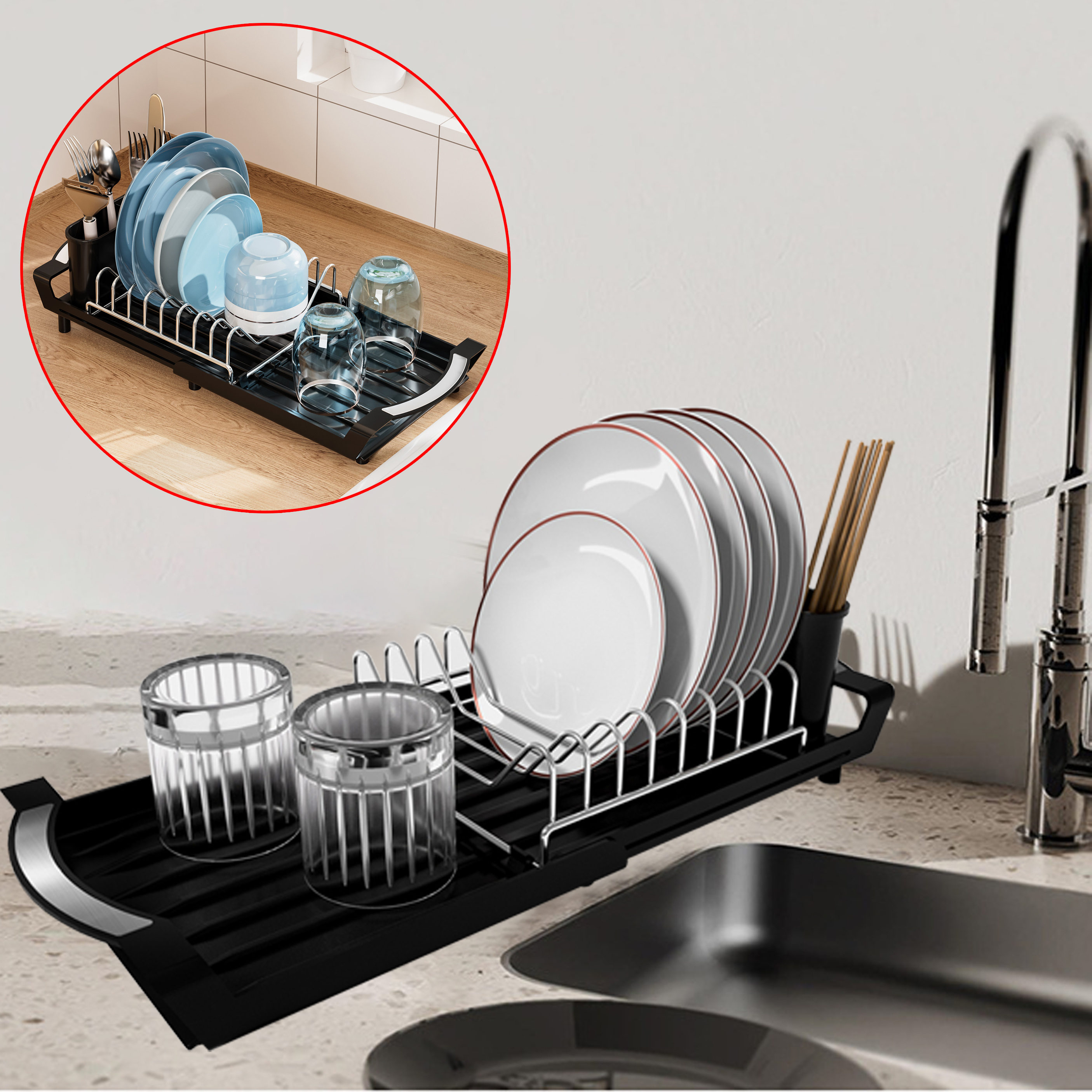 Stainless Steel Dish Drying Rack with Utensil Holder