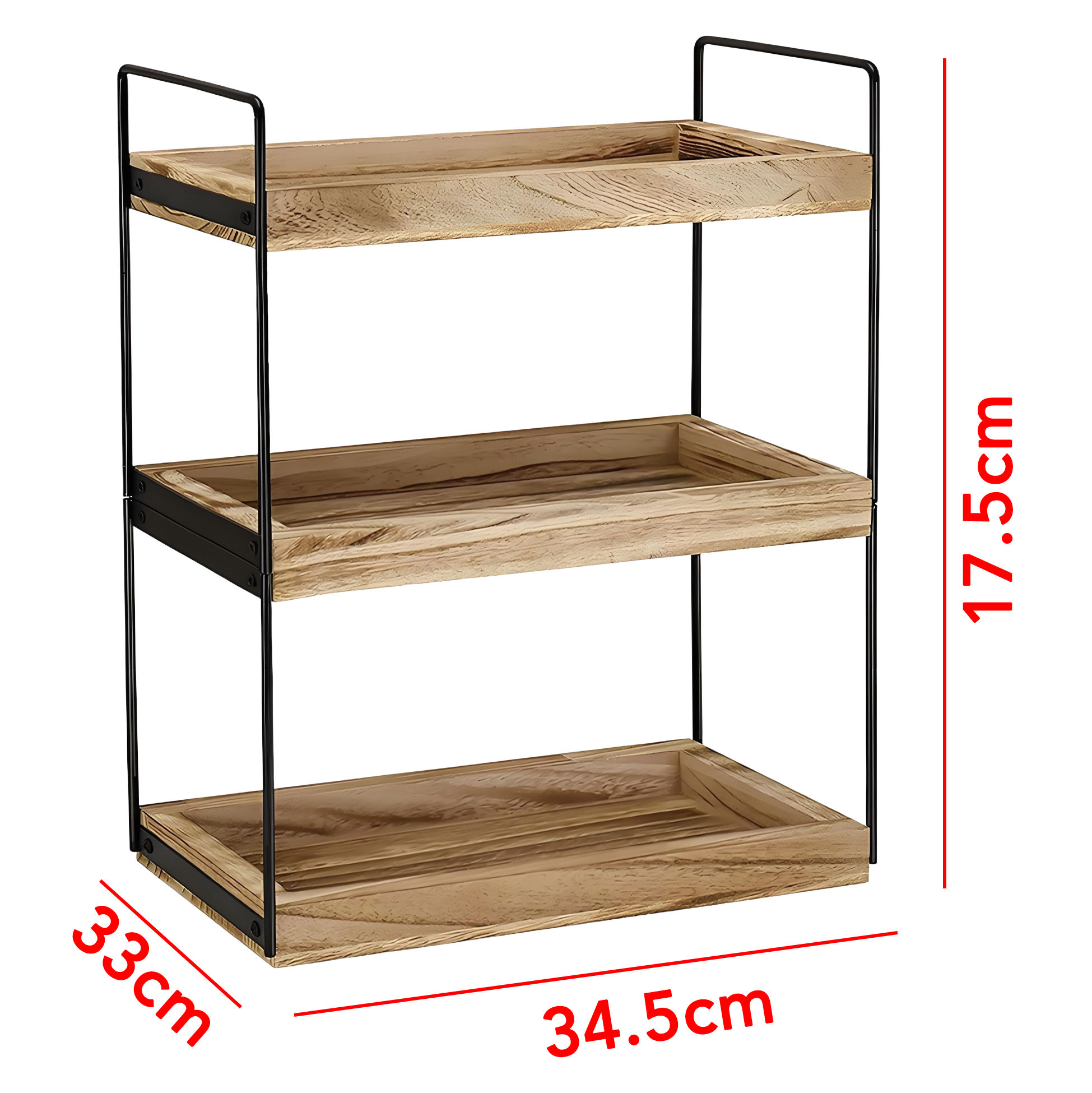 3 Tier Industrial Style Metal And Wood Bathroom Storage Shelf
