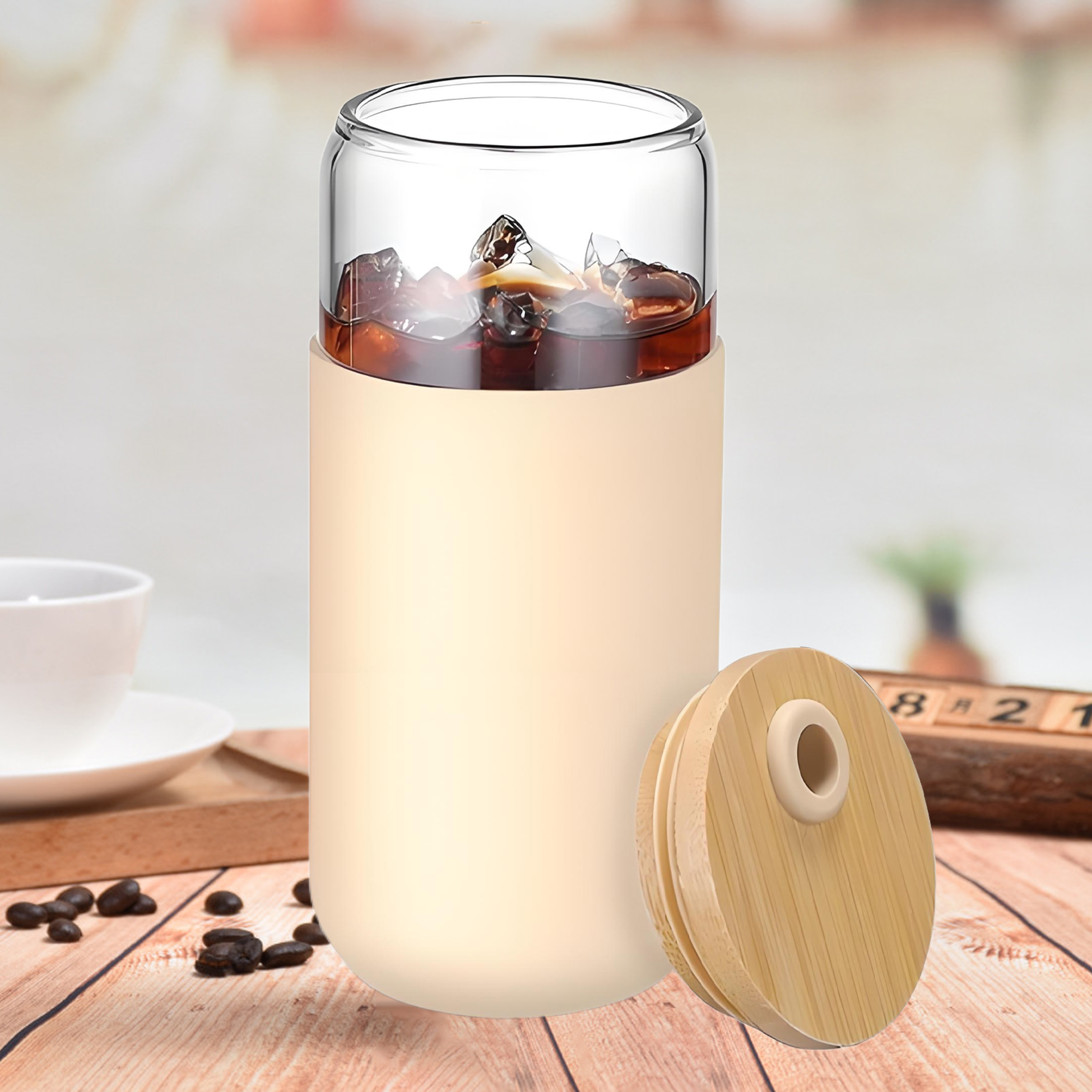 Glass Tumbler with Bamboo Lid and Silicone Sleeve