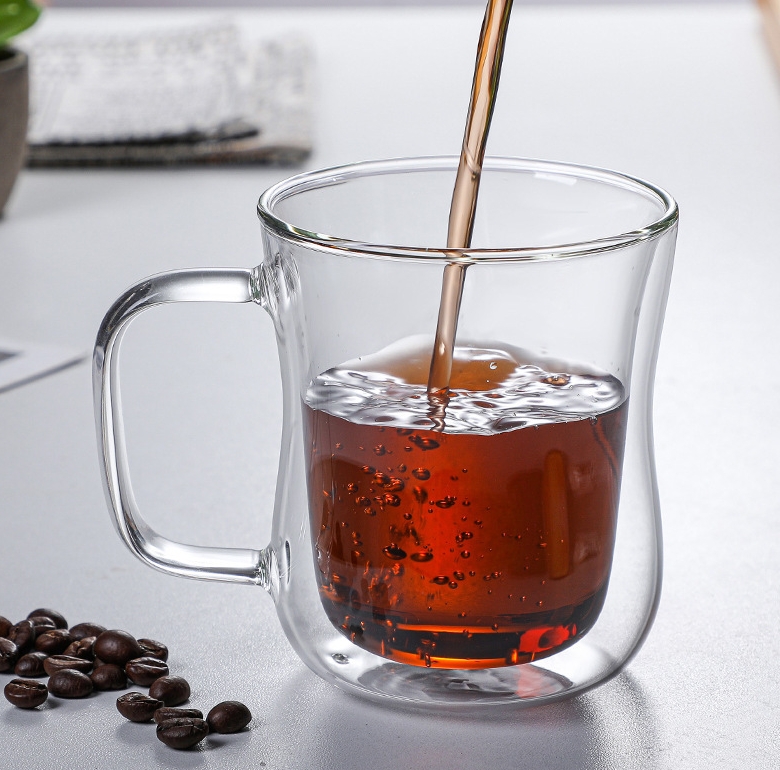 230ml350ml450ml Double Walled Glass Coffee Mug with Handle