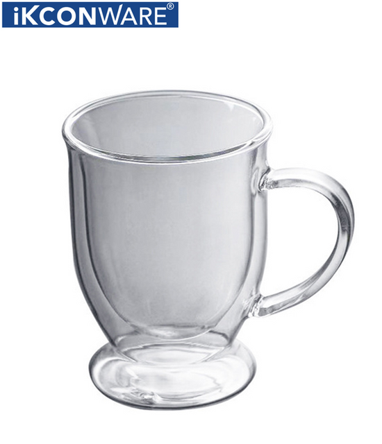 350ml Double Walled Glass Mug with Base and Handle