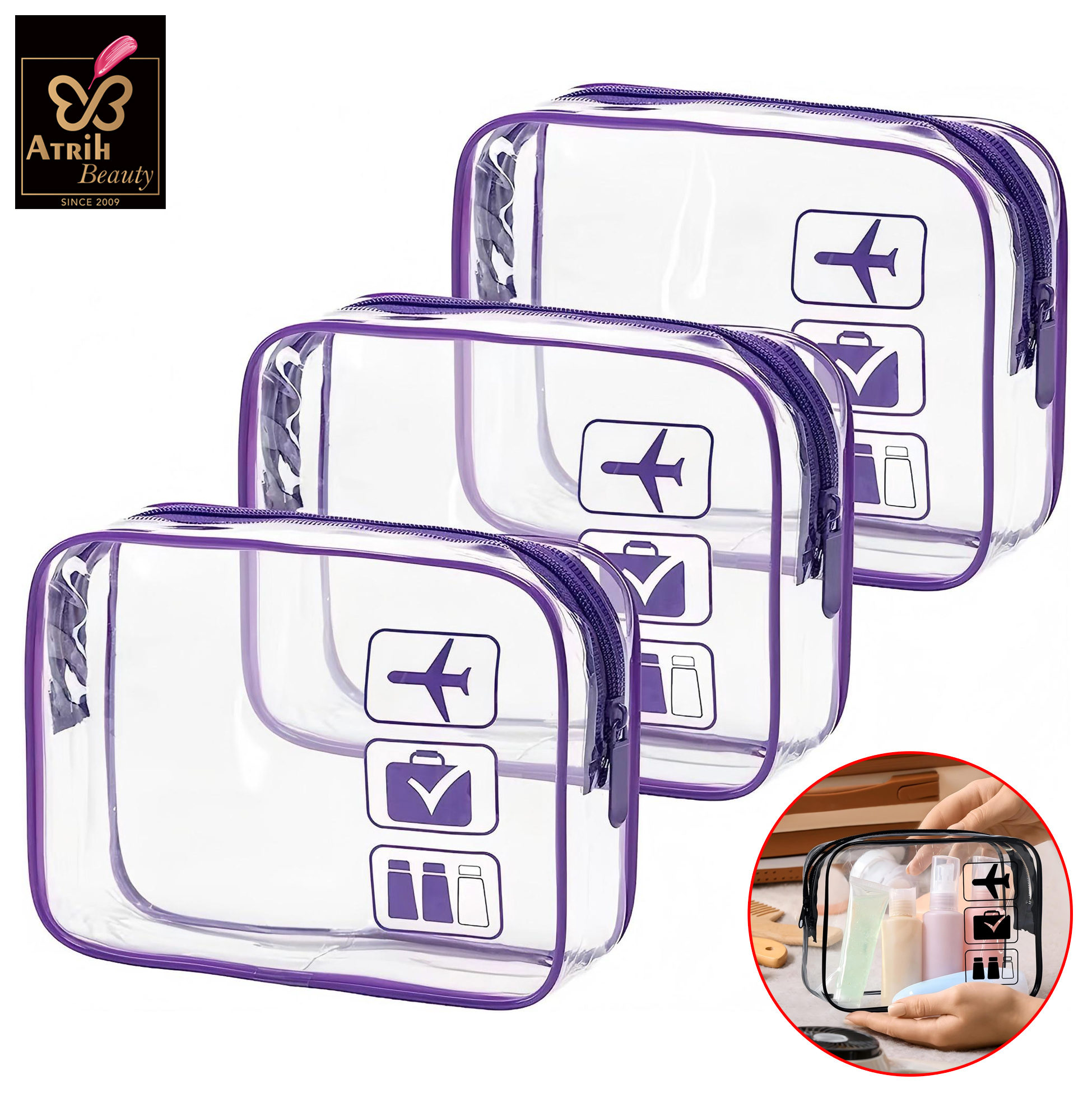 Transparent Travel Themed Zipper Pouches 
