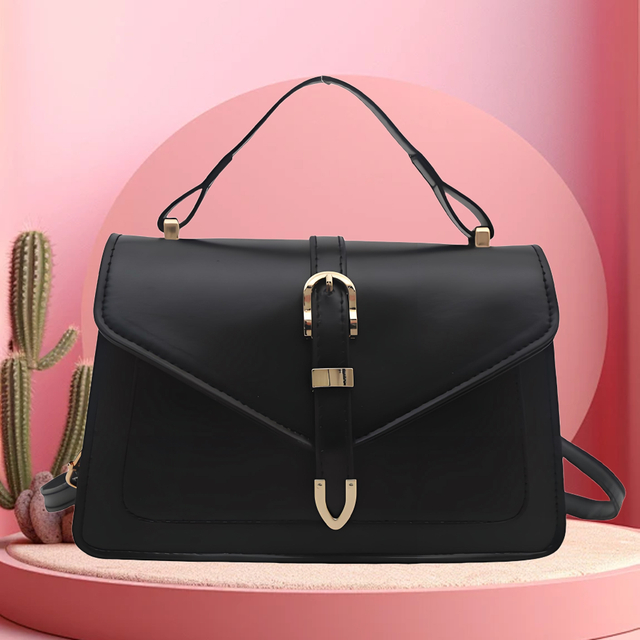 White Faux Leather Flap Shoulder Bag with Gold Buckle