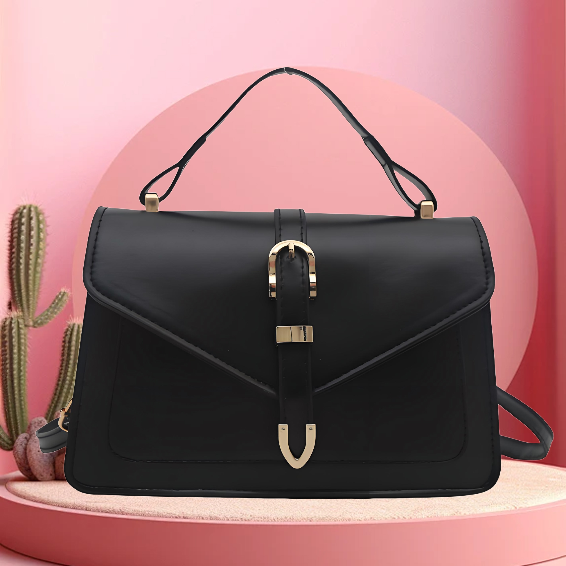 White Faux Leather Flap Shoulder Bag with Gold Buckle
