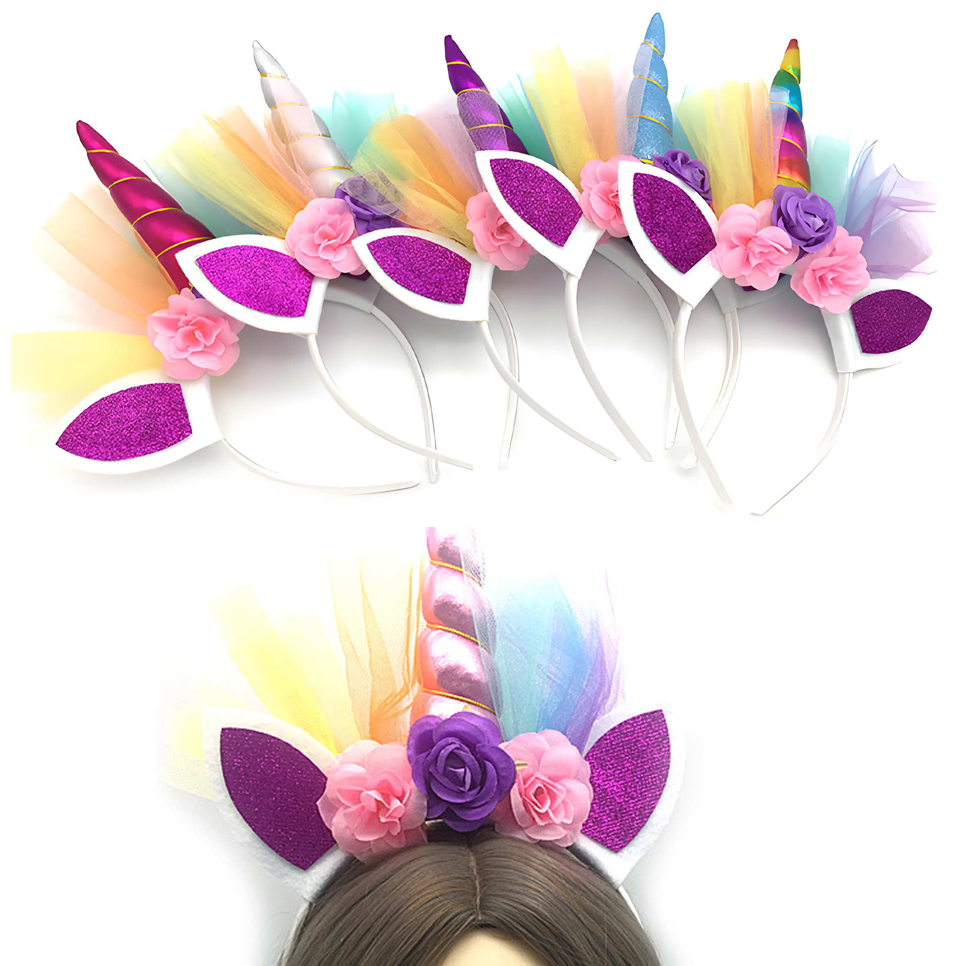 Unicorn Headband with Flowers and Tulle