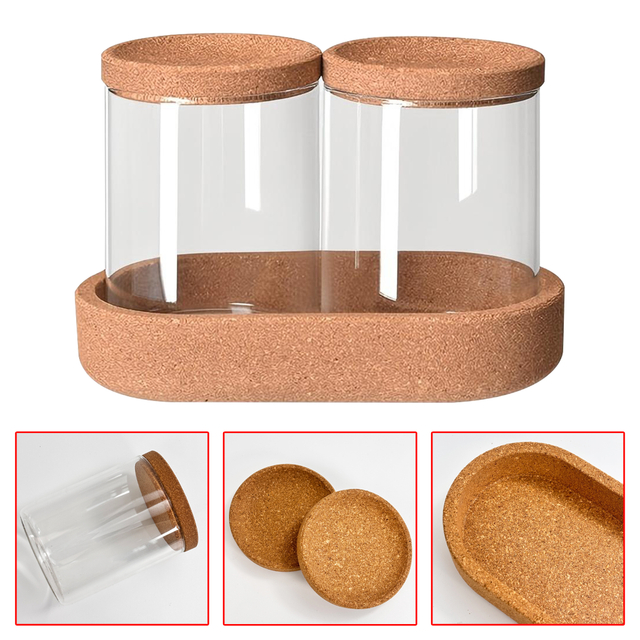 Glass Qtip Holder Vanity Storage Canister Set with Cork Lids