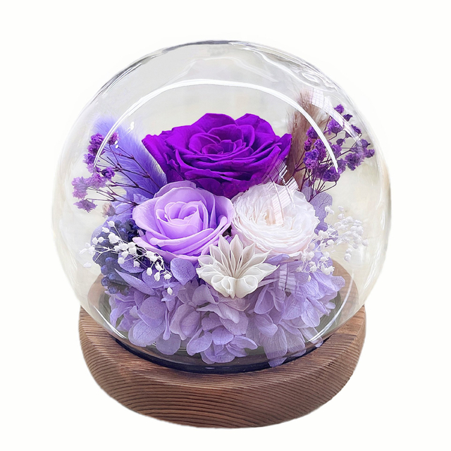 Preserved Flower Dome with Wooden Base