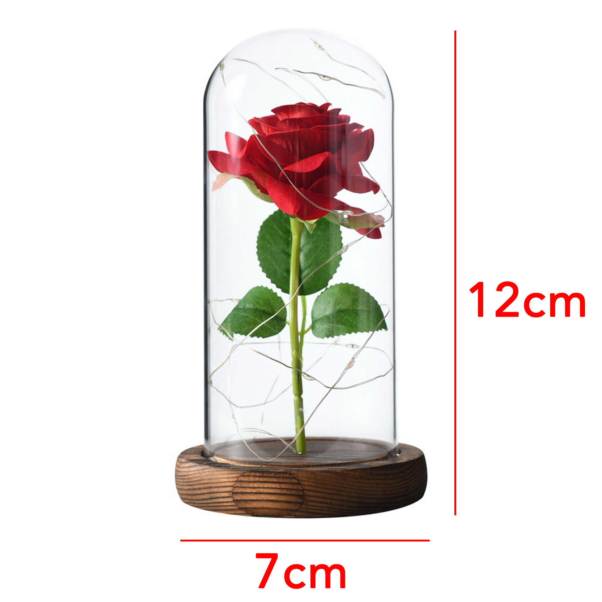 Preserved Red Rose in Glass Dome with LED Lights