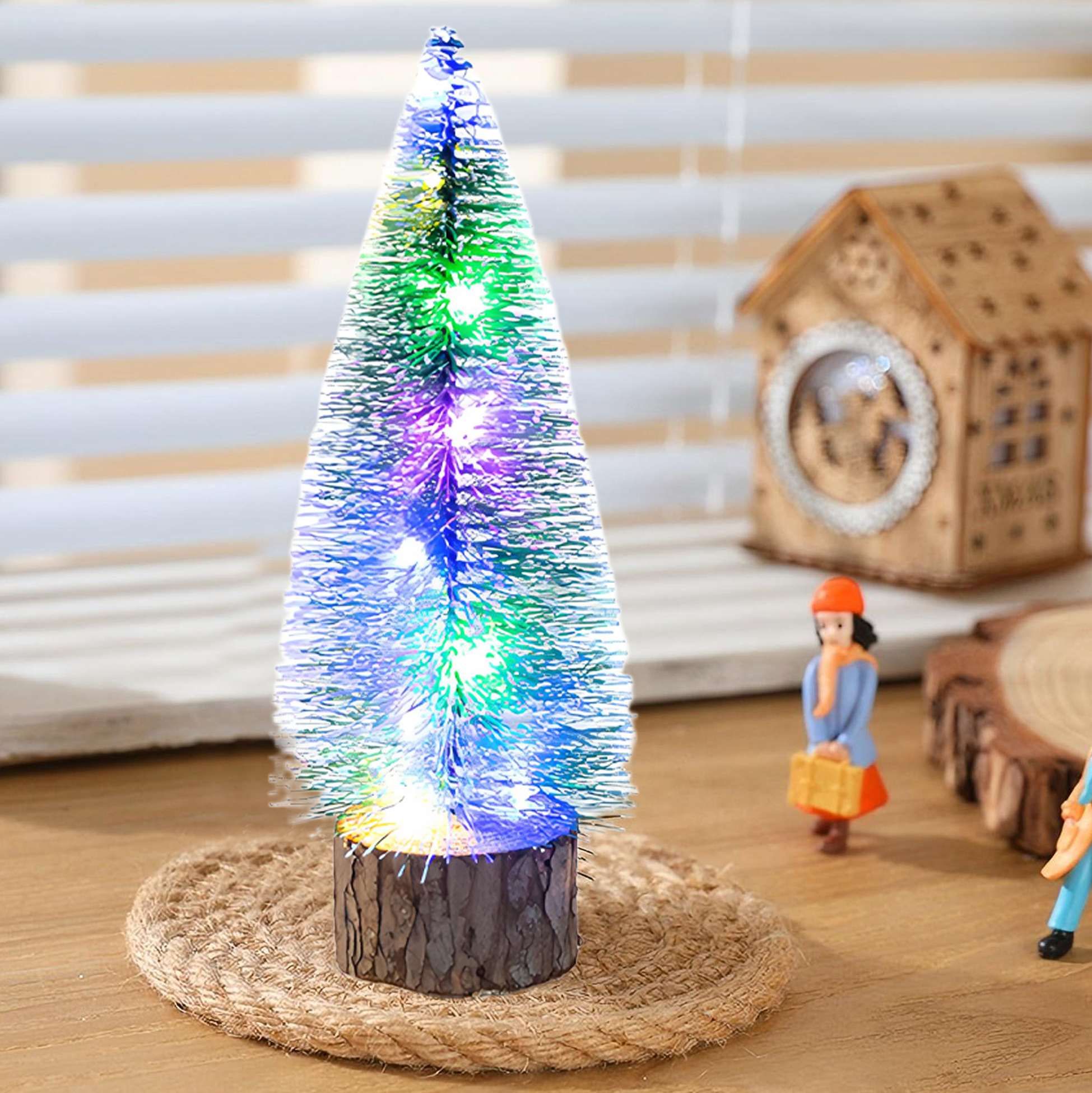 Mini LED Lit Artificial Christmas Tree with Log Base