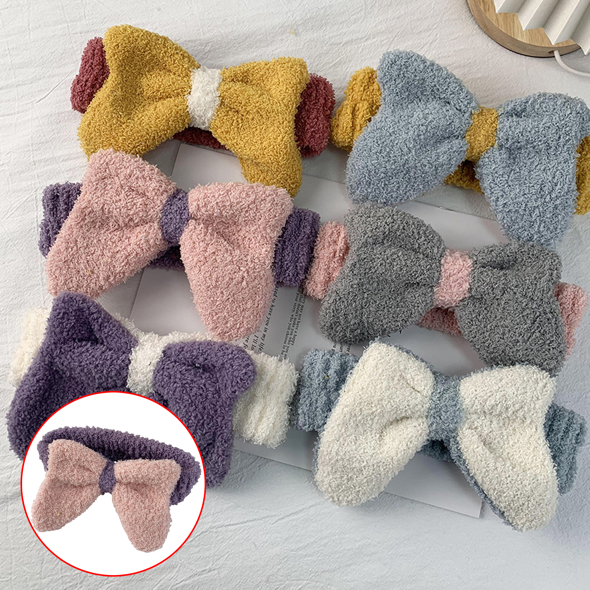 Fluffy Bow Headband for Washing Face