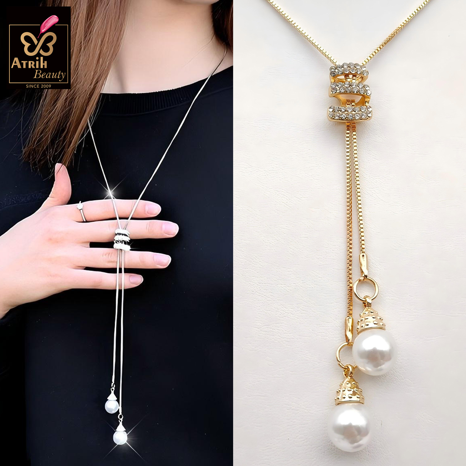 Double Pearl Drop Necklace