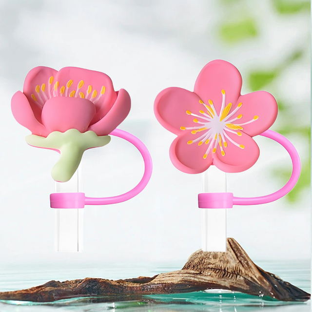 Peach Blossom - shaped Silicone Straw Toppers