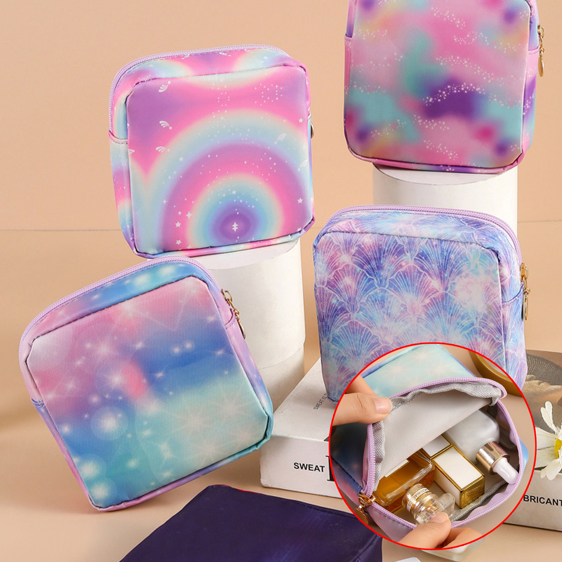Pastel Galaxy Printed Square Makeup Bag