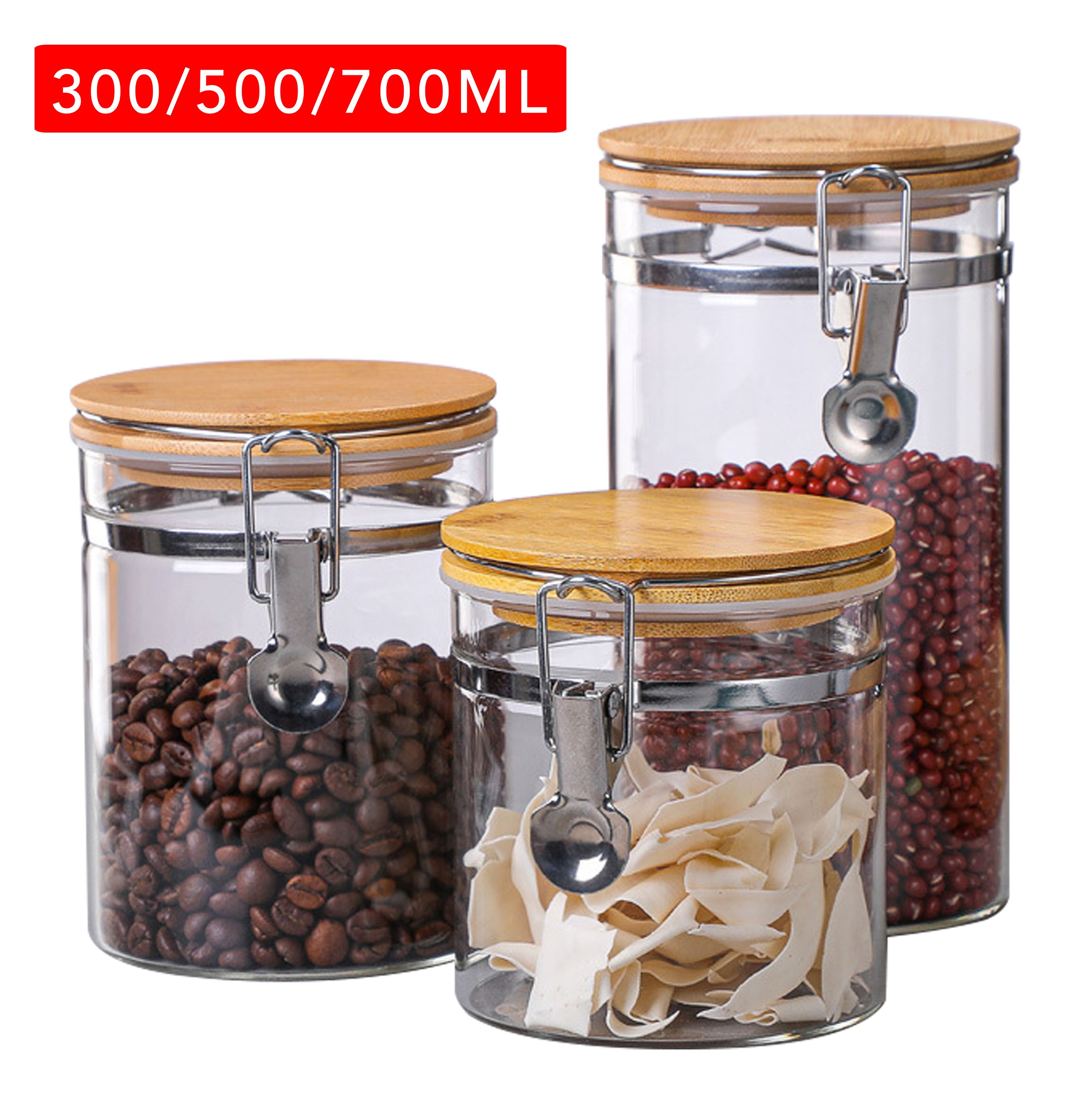 Airtight Bamboo Lid Glass Storage Jars for Home Use