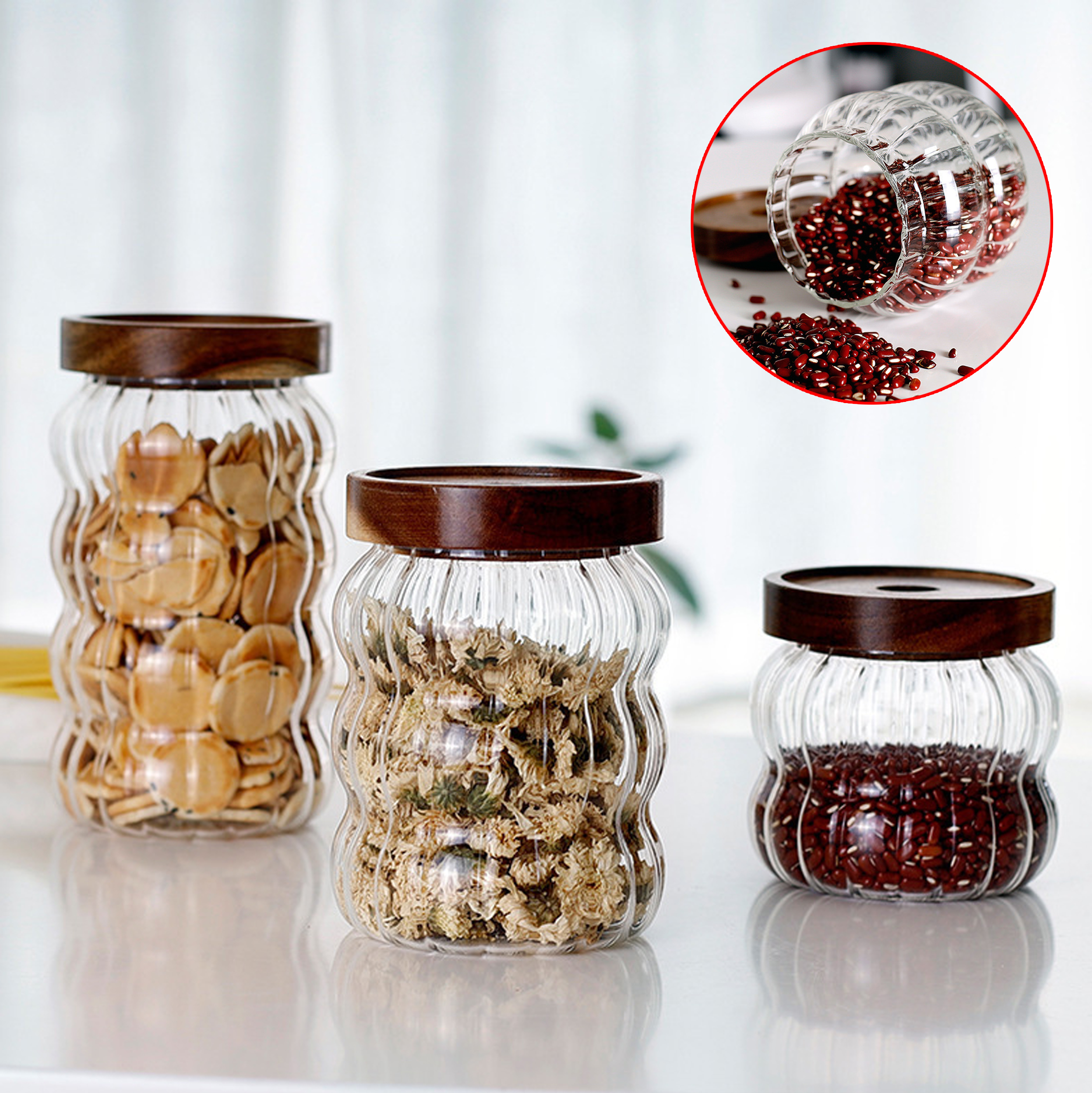 Airtight Bamboo Lid Glass Storage Jars for Home Use