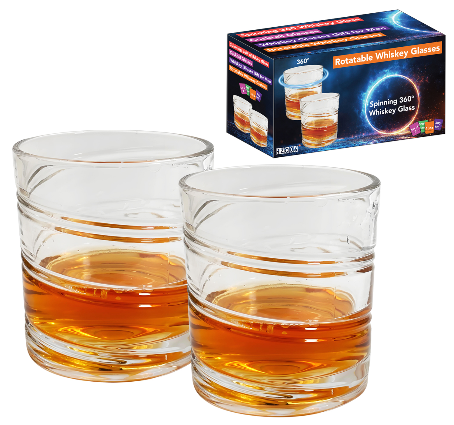 2 Piece Set of Revolving Whiskey Glasses