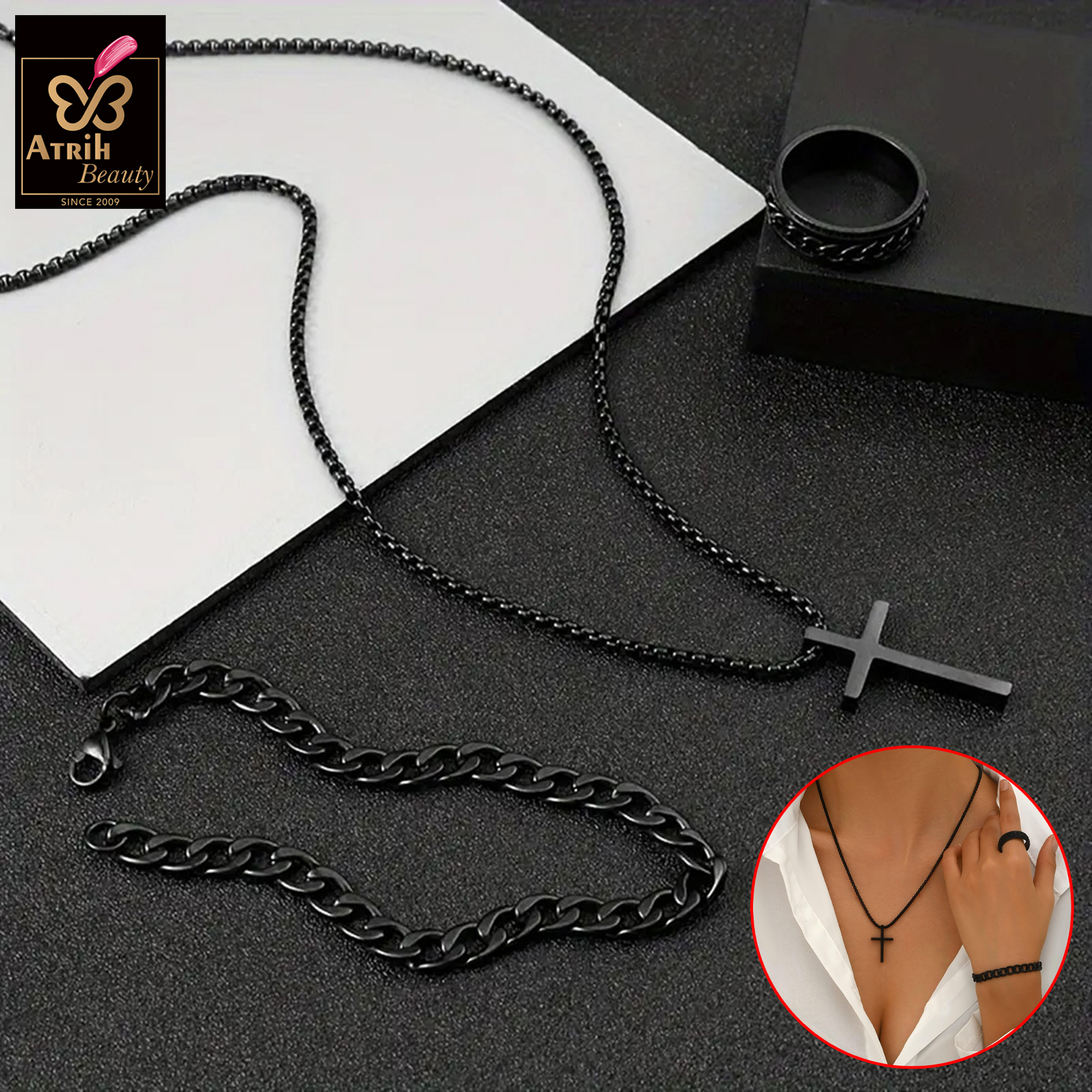 Black Cross Pendant Necklace Gothic Style Jewelry Piece