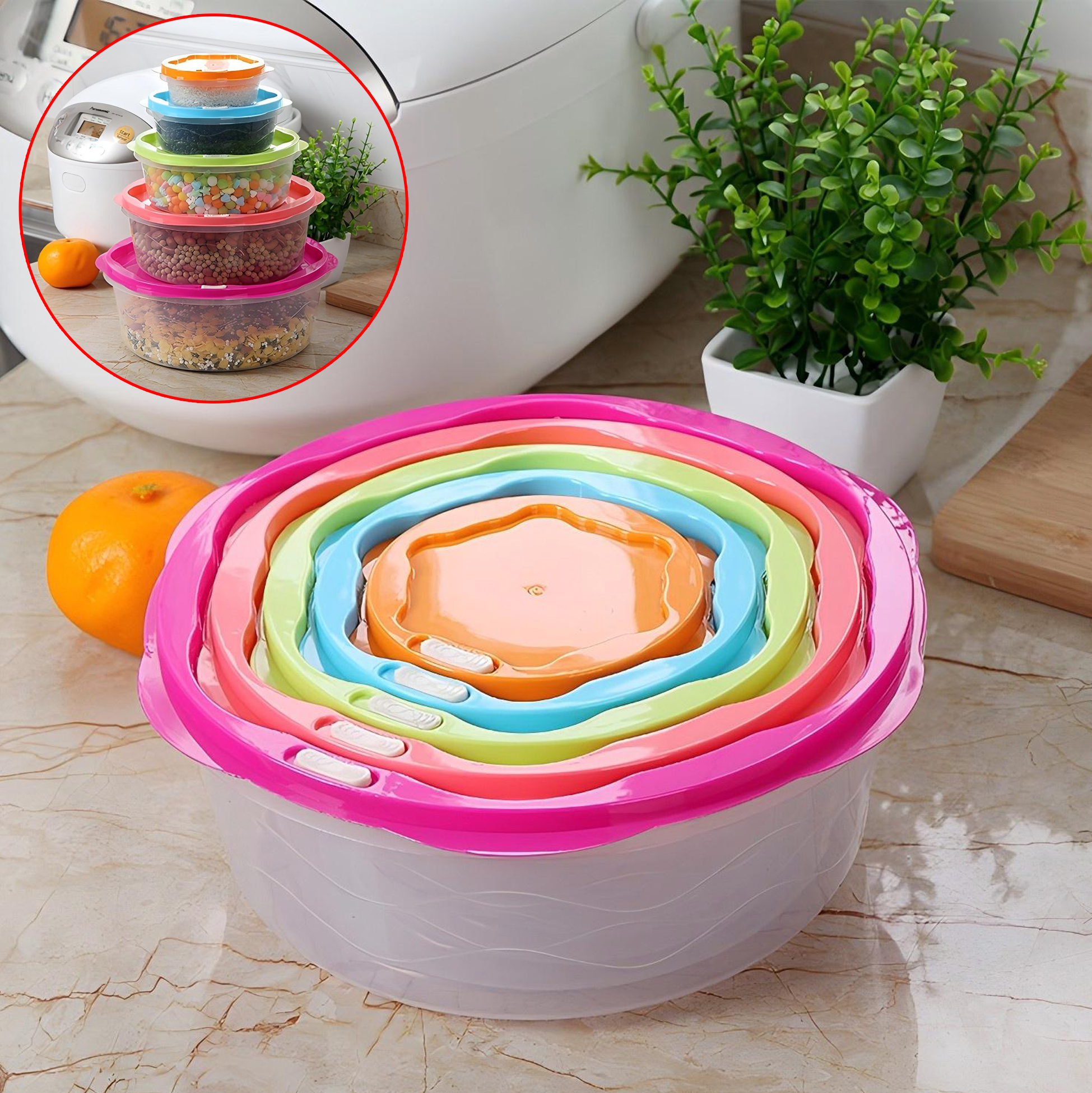 5 Piece Plastic Food Storage Bowl Set
