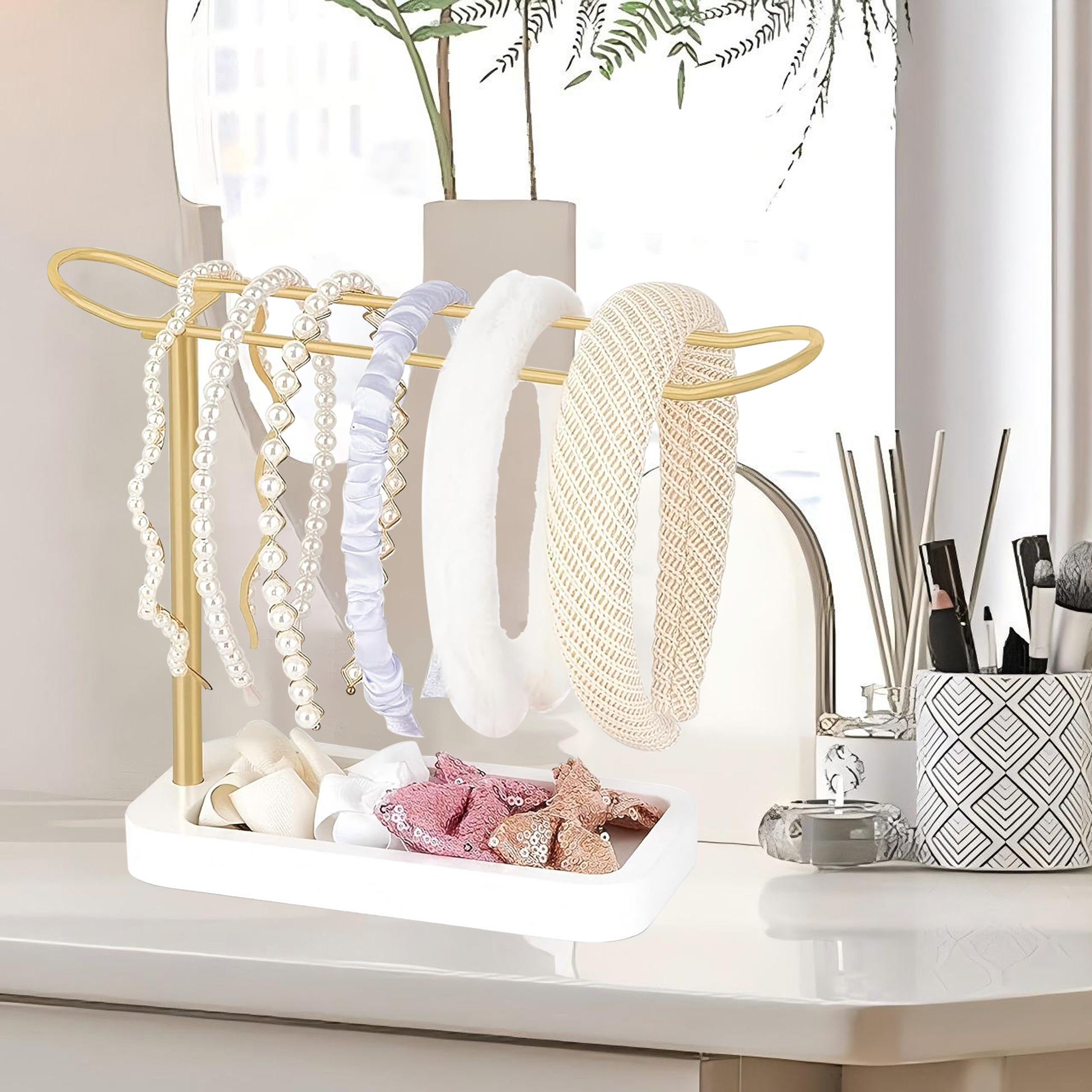 Gold Metal Headband & Hair Accessory Organizer Rack