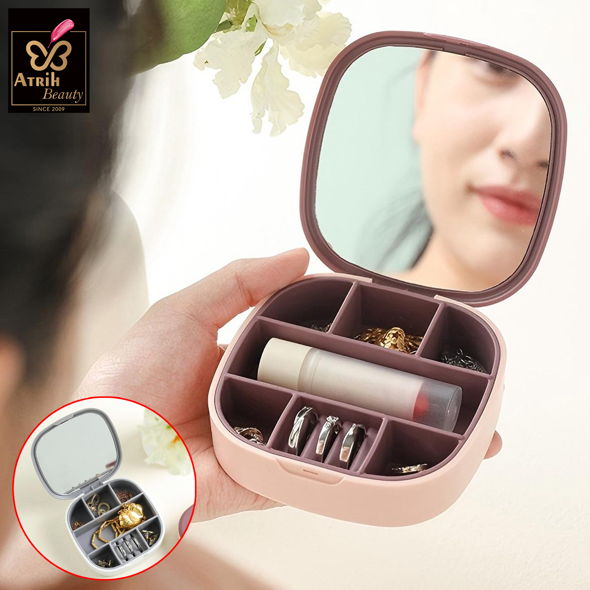 7 Compartment Jewelry Storage Box with Mirror