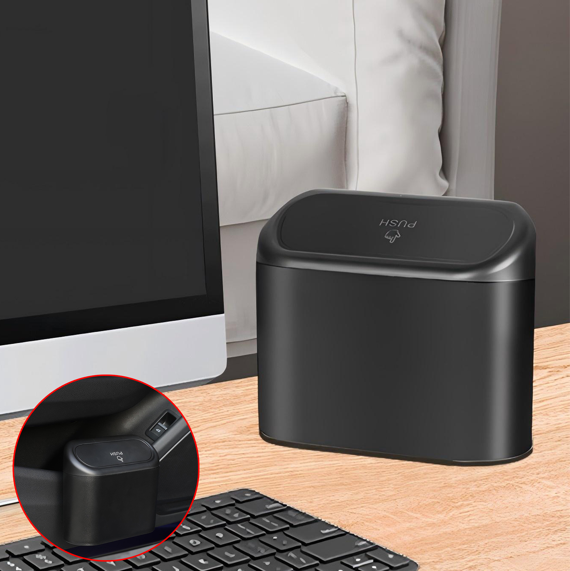 Black Touch Open Desktop Trash Bin