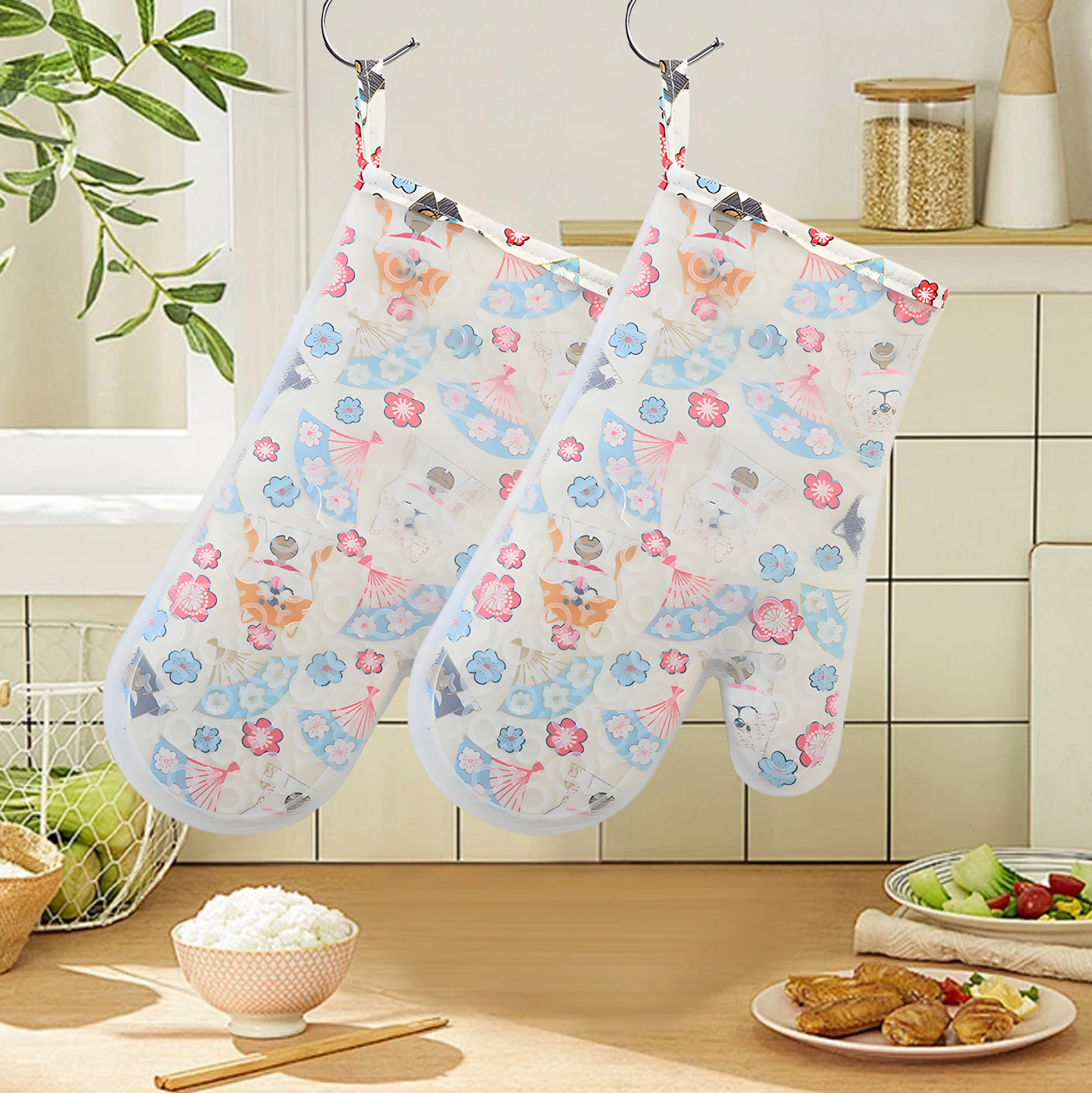 Floral Patterned Silicone Oven Mitt