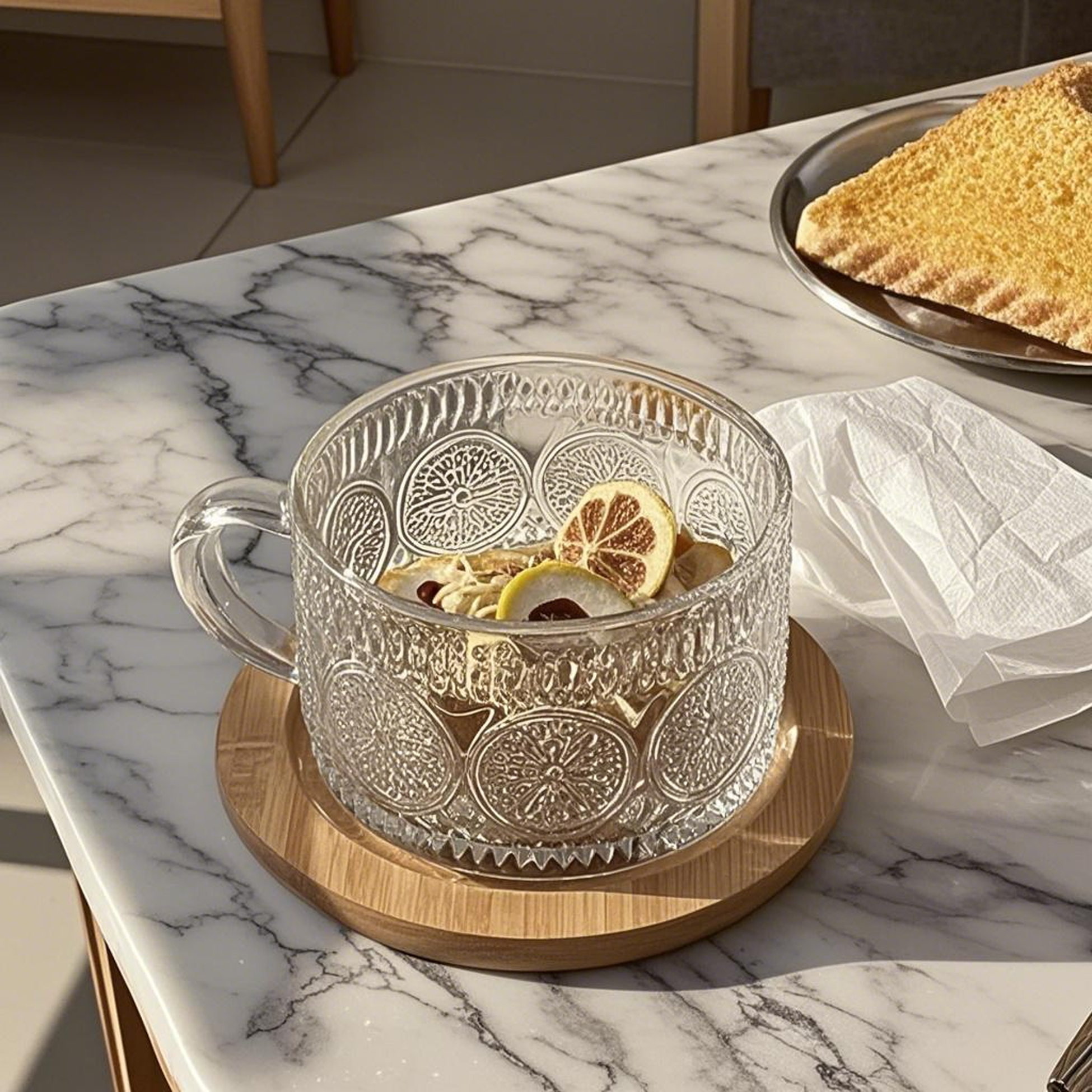 450ML Embossed Glass Mug with Handle