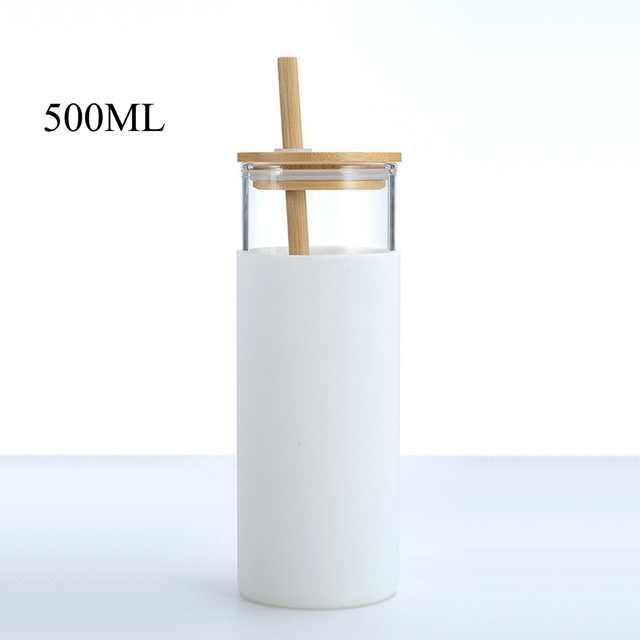 500ML Glass Tumbler Set with Bamboo Lids and Straws