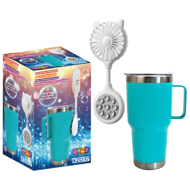 Stainless Steel Travel Mug & Cat - Ear Mini Fan Set