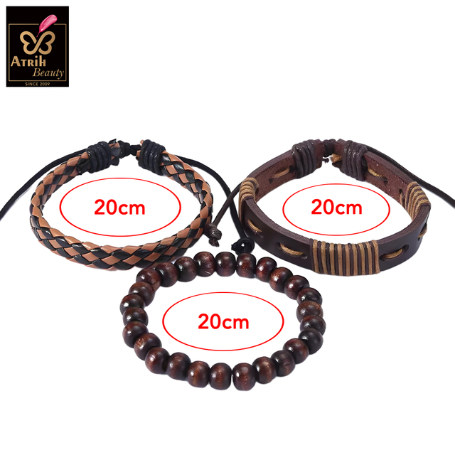 Handmade Wooden Bead And PU Bracelet