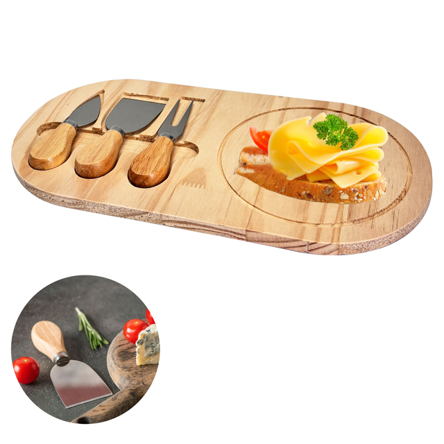 Oval Wooden Cheese Board Set with 3 Tools