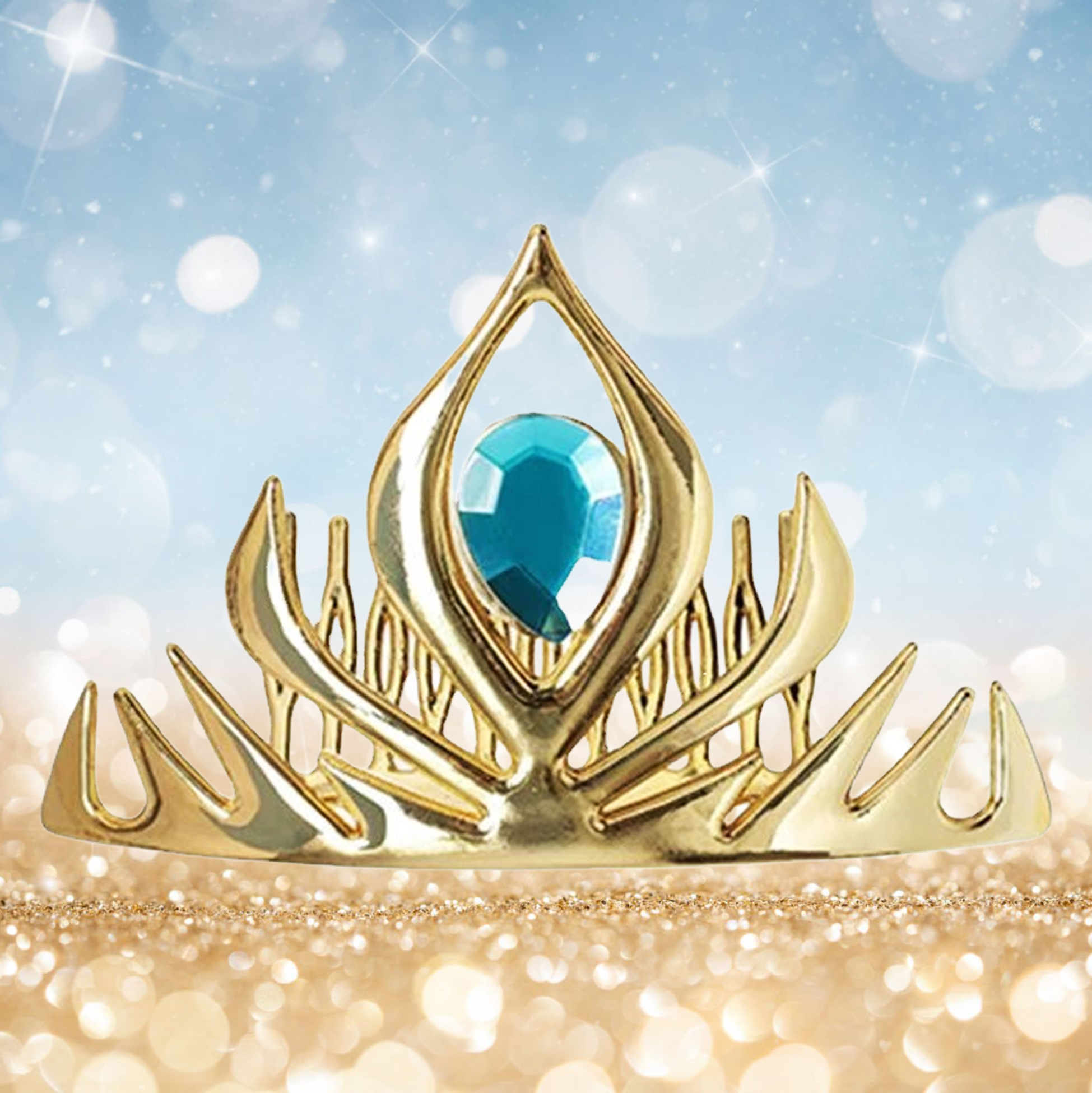 Golden Princess Tiara with Blue Gem