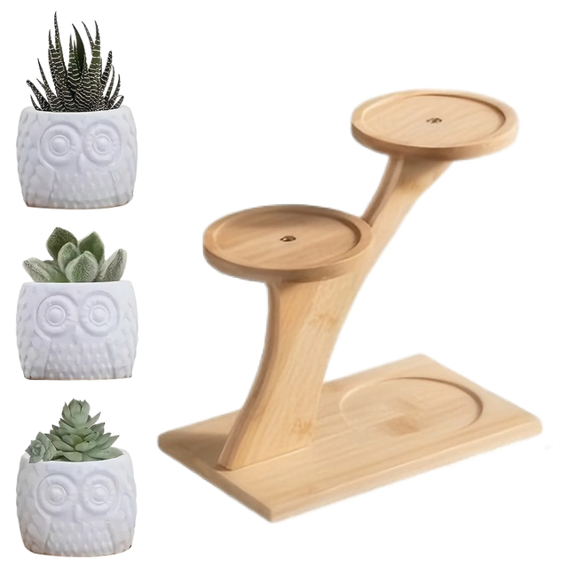 3 Owl Succulent Pots Set With Stand Holder