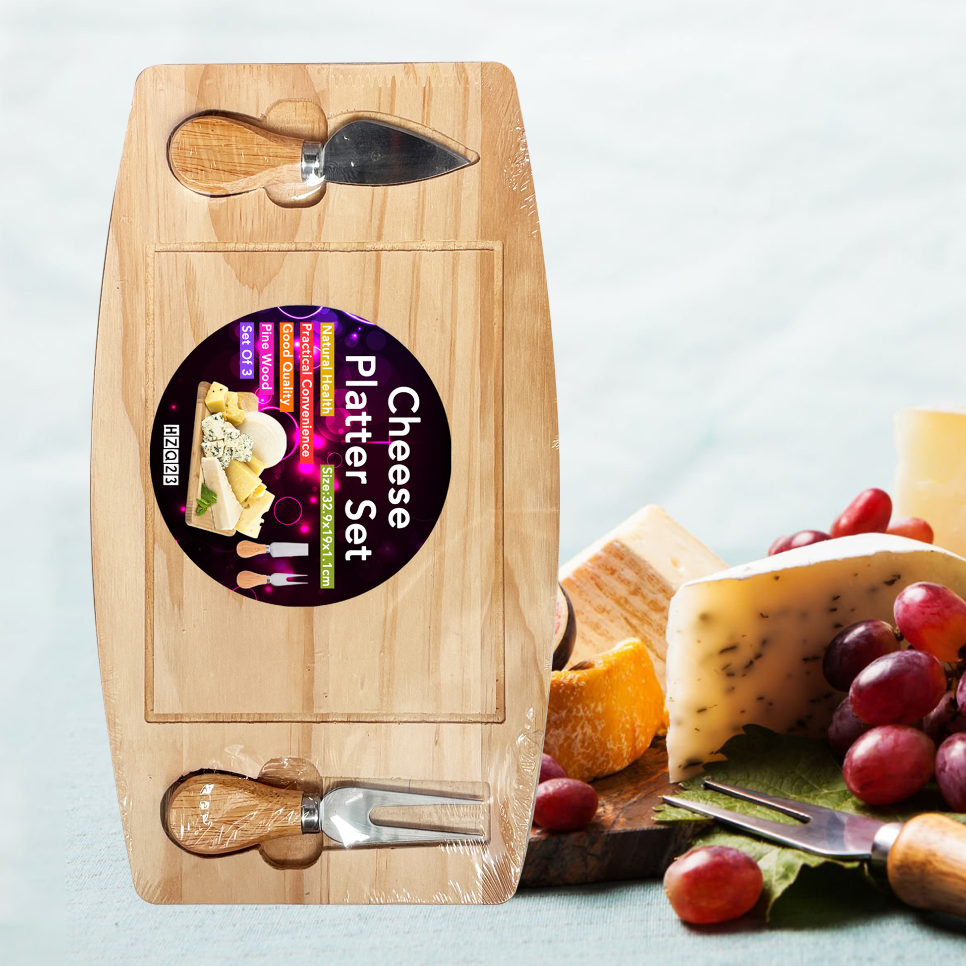 Dual Tool Wooden Cheese Serving Board